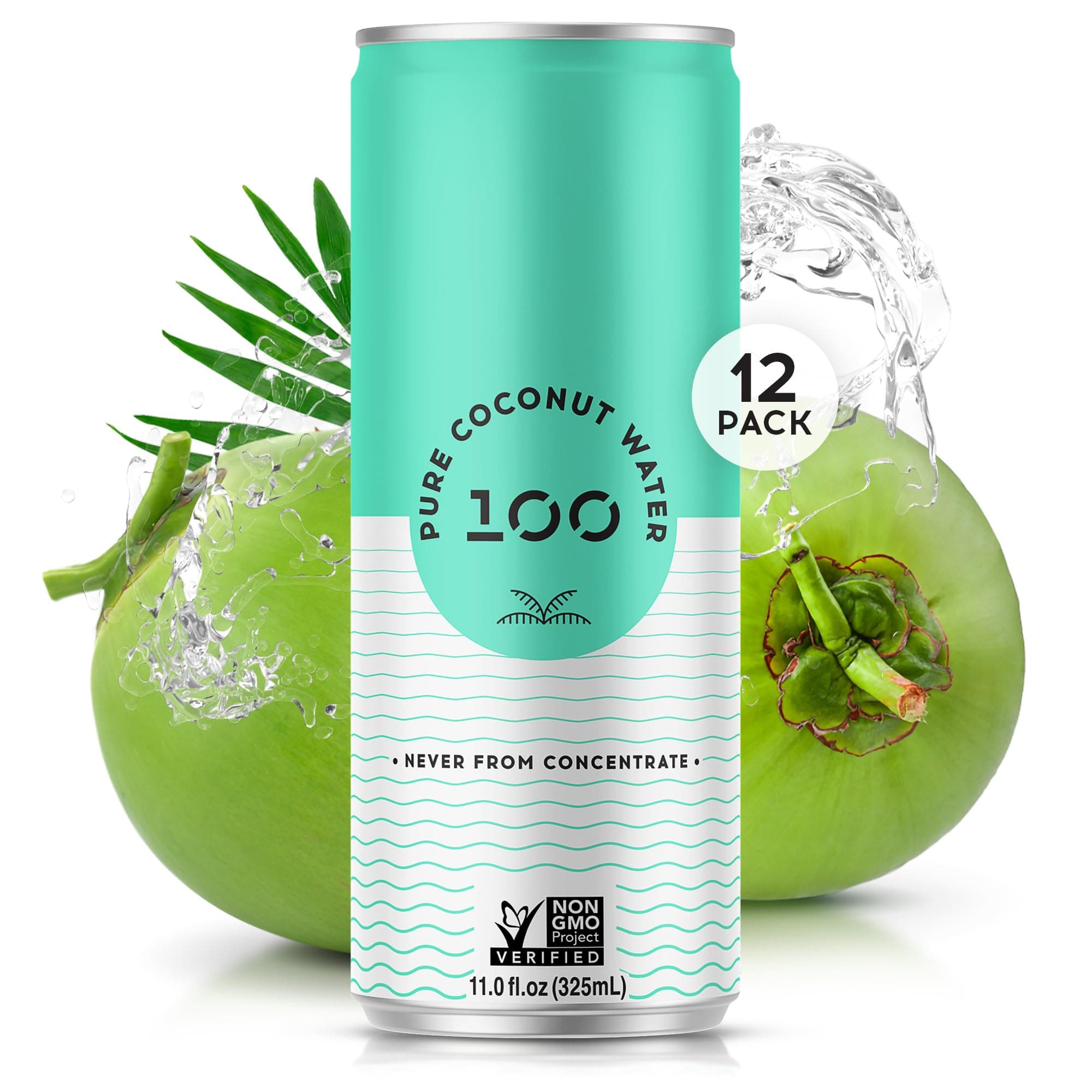 100 Coconuts - 100% Pure Coconut Water - Low Calorie All-Natural Drink with Electrolytes - Naturally Sweet, no preservatives - Non-GMO, 11 fl oz, Pack of 12 (Pure Coconut Water)