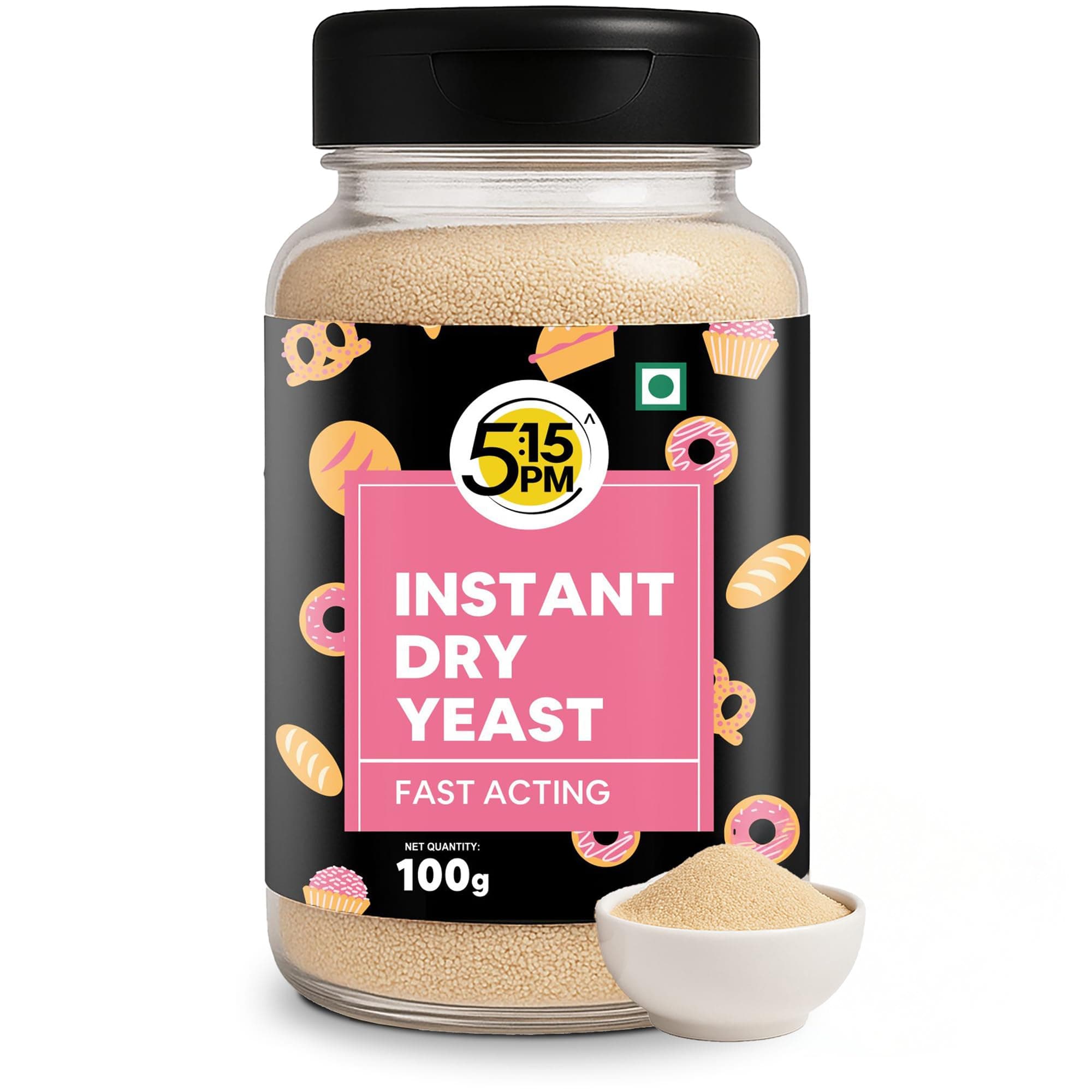 5:15pm Instant & Active Dry Yeast Powder For Baking 100g | Yeast For Bread Making At Home For Dough, Pizza, Cakes All-purpose