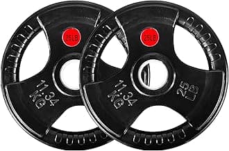 2" Olympic Grip Plates with 3-Handle Design | 2.5-45LB Rubber Encased Iron Weight Set & Pairs | Low-Noise, Floor Safe for Home Gym, Deadlift & Dumbbell