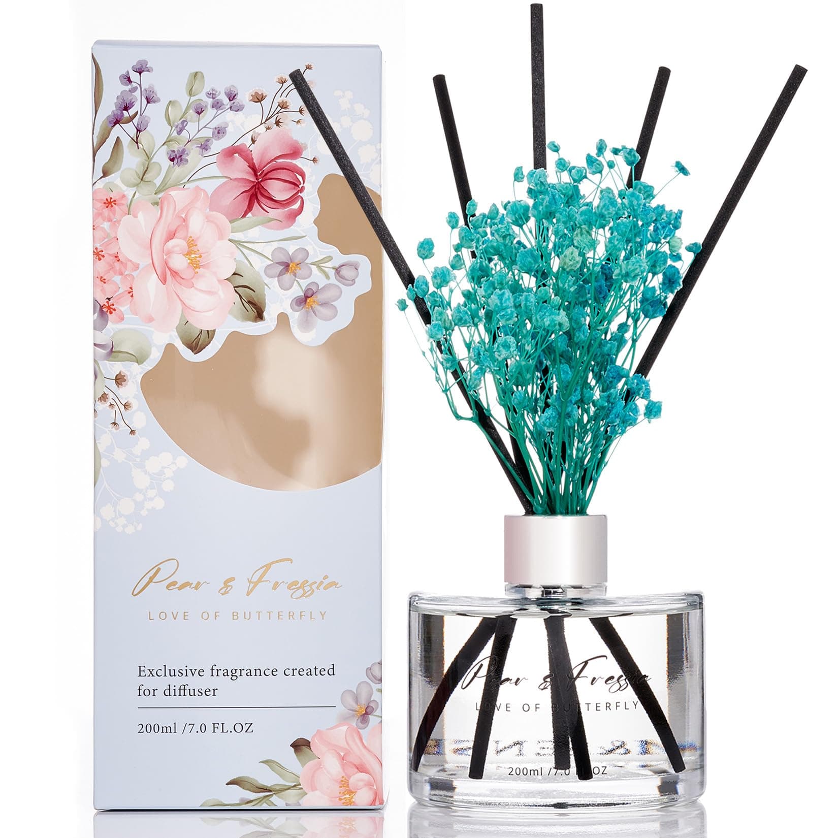 M&SENSE Reed Diffuser Set with 7 Sticks | 7.0oz Fresh Lemon & Freesia & Magnolia Scent, Long Lasting Floral Fragrance, Home Diffuser with Baby's Breath Flower Gifts for Friends Teachers & Mothers Day