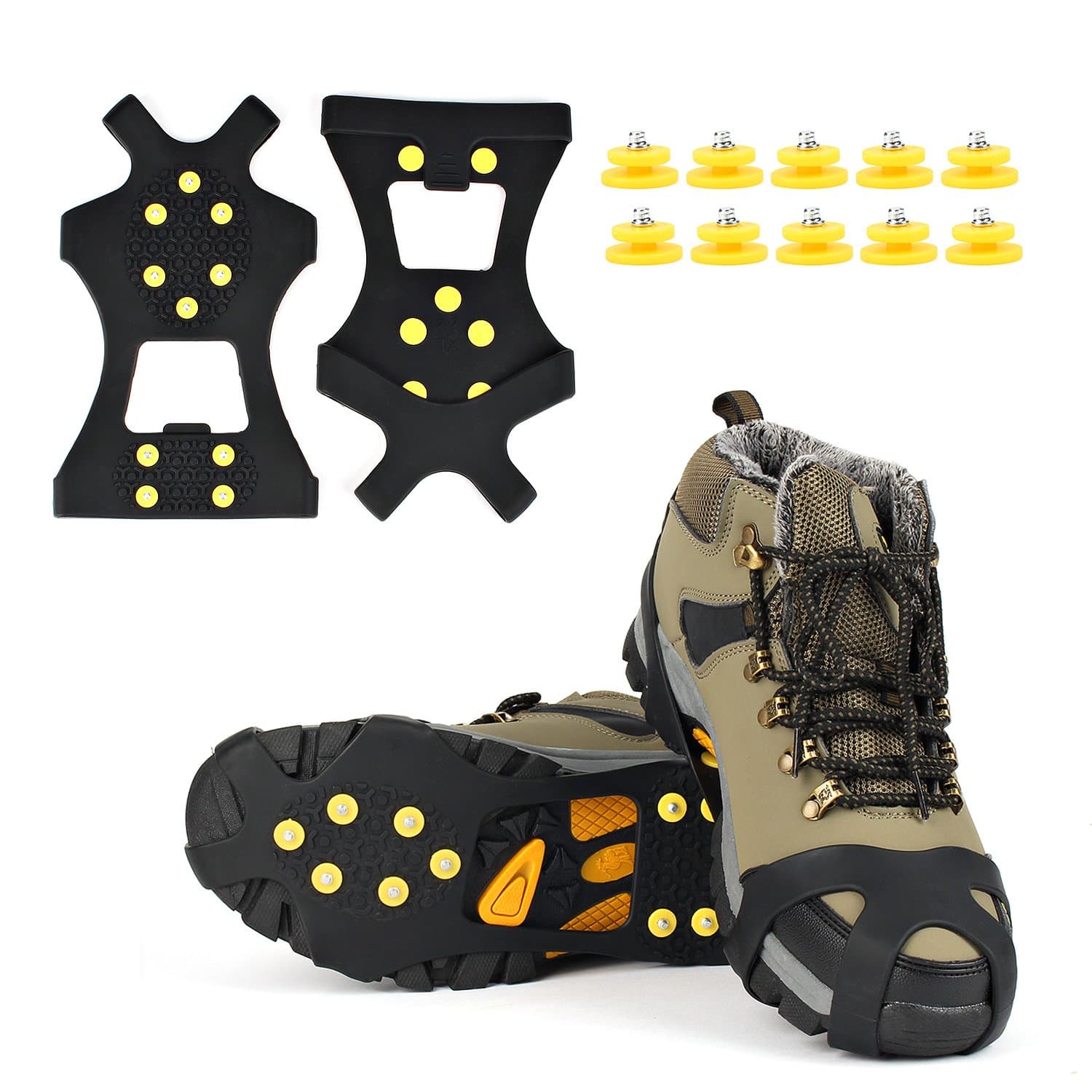 EONPOW Snow grips over Shoes/Boot 10 Studs Ice Traction Universal Slip on Stretch Fit Snow and Ice, Snow Cleats Crampons Ice Spikes Snow Grips for Winter