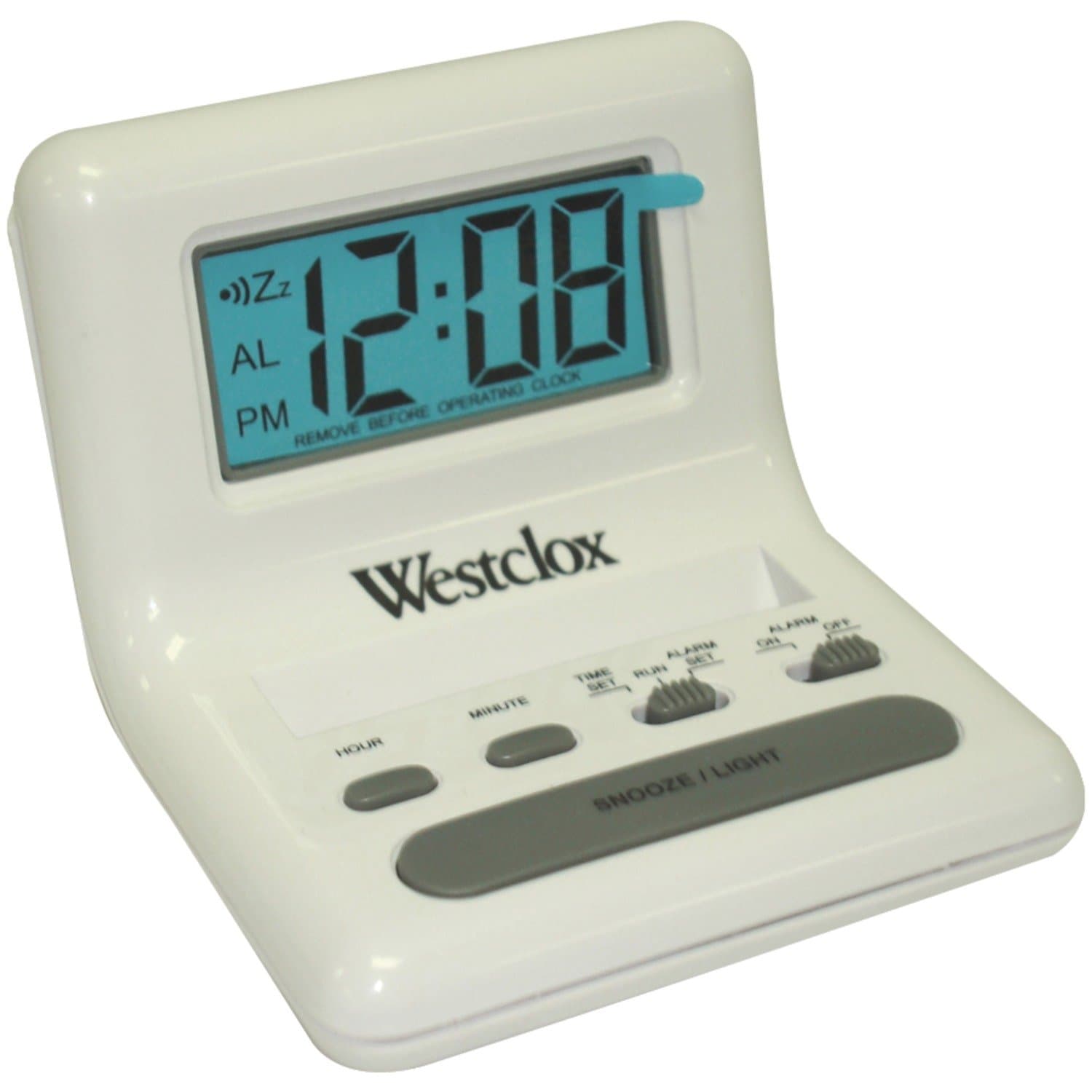 Westclox47539 White LCD Alarm Clock with Light On Demand, 0.8-Inch, 1