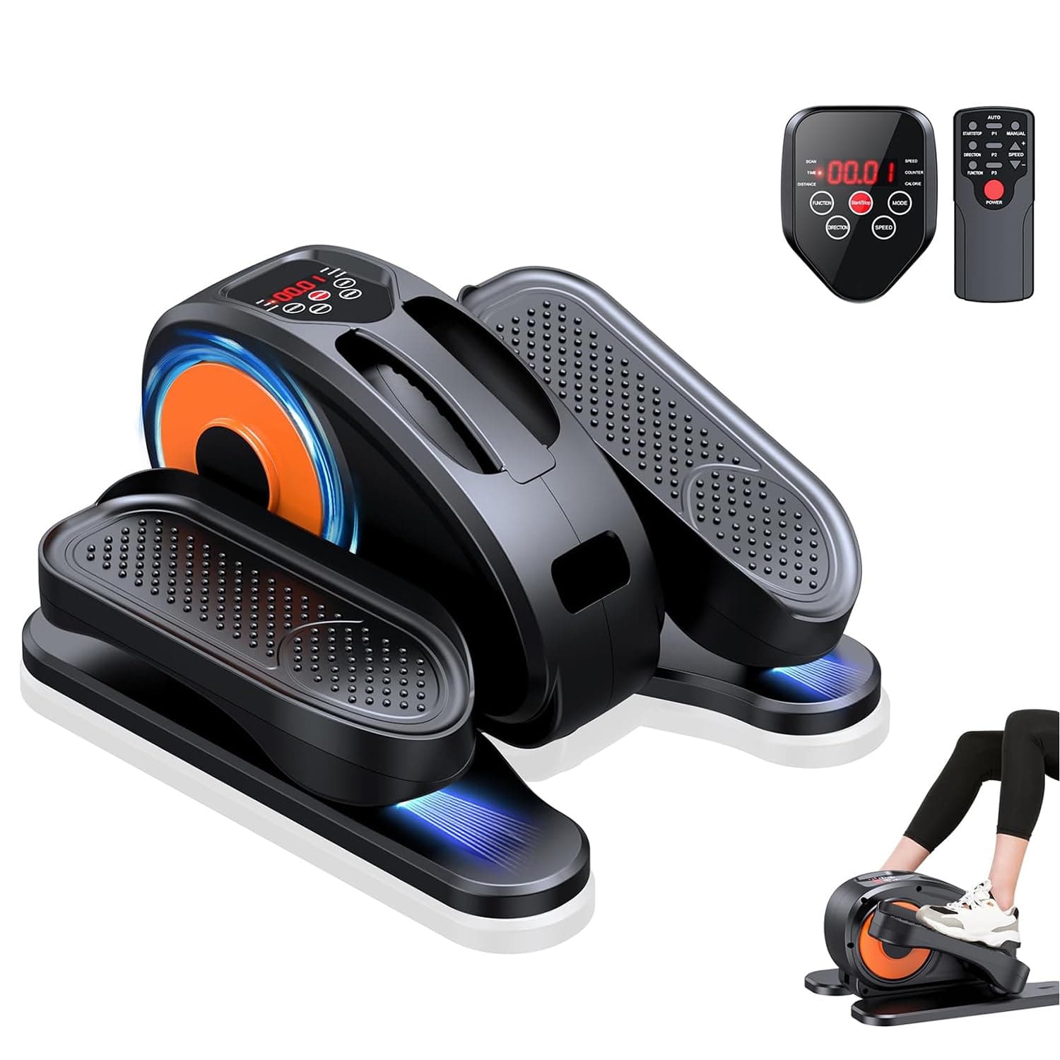 Under Desk Elliptical Machine, Ellipse Leg Exerciser for Seniors Fully Assembled, Quiet & Portable Electric Seated Pedal Exerciser with Remote Control & 5 Adjustable Speeds