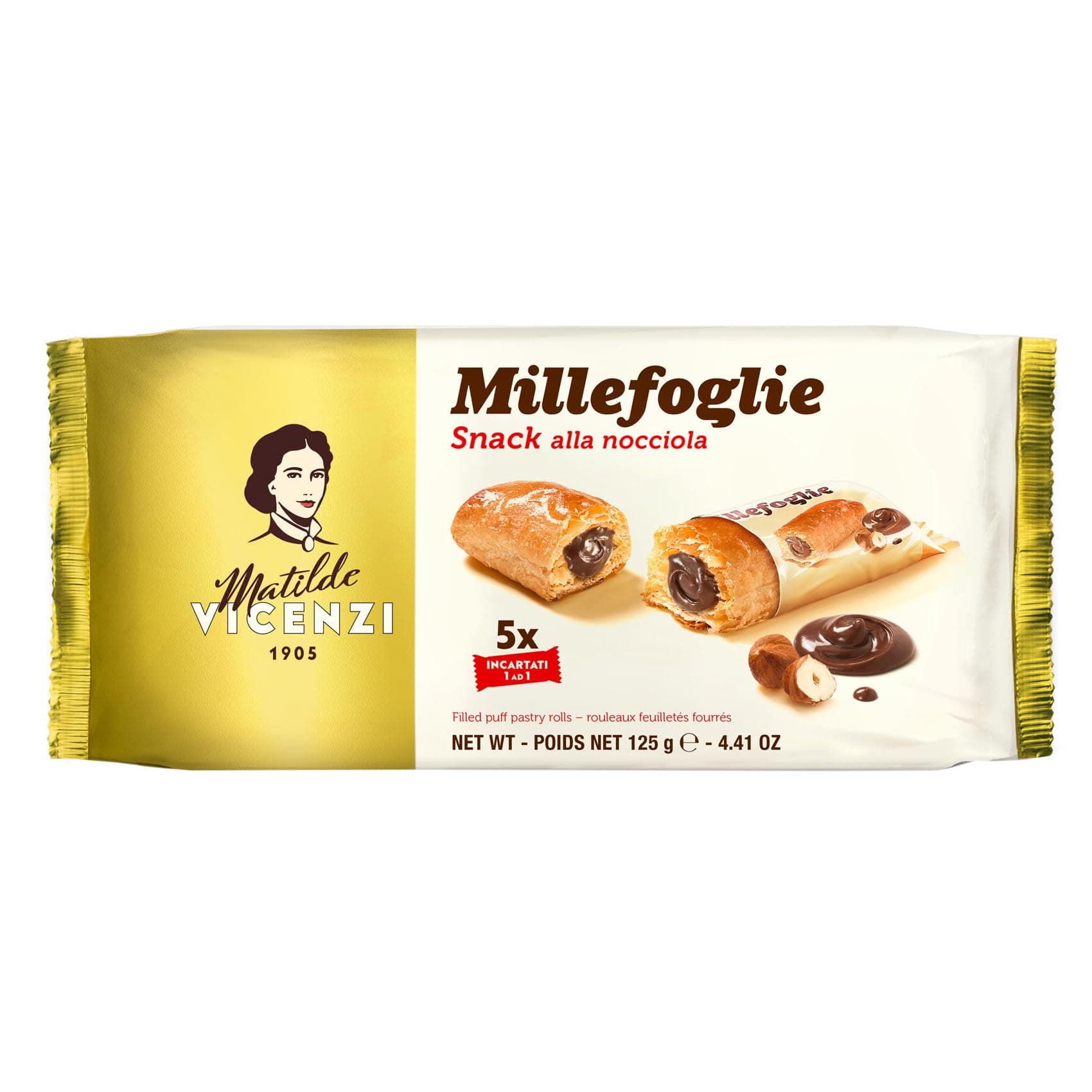 Mini Snack, with Hazelnut Cream, Rich in Cream, with Crispy Puff Pastry, 125g