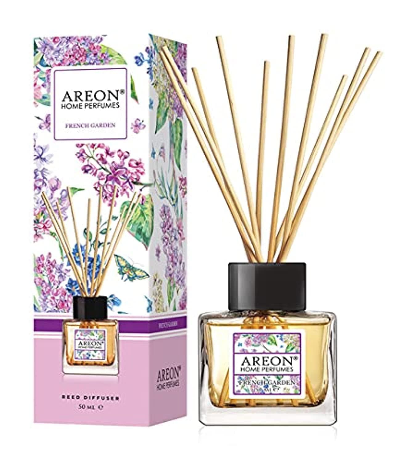 Home Luxury Perfume Reed Diffuser + 10 Rattan Reeds, French Garden 50 ml
