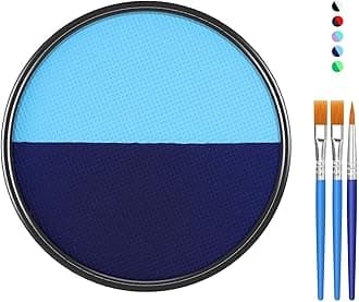 FREEORR Blue Face Body Paint Makeup Foundation 30g, Water Activated Dark/Baby Blue Cream to Powder Face Body Paint Makeup for Halloween Costume Cosplay Theater Stage Dress-Up Makeup