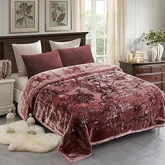 JML Korean Mink Blanket Heavy King Size, 87" x 94", 10.5 Pounds, Flufyy Rachel Fleece Blanket for Winter- Silky Soft Cozy Thick Warm Home Bedding Decor, 2 Ply A&B Printed Embossed (Floral Woodrose)