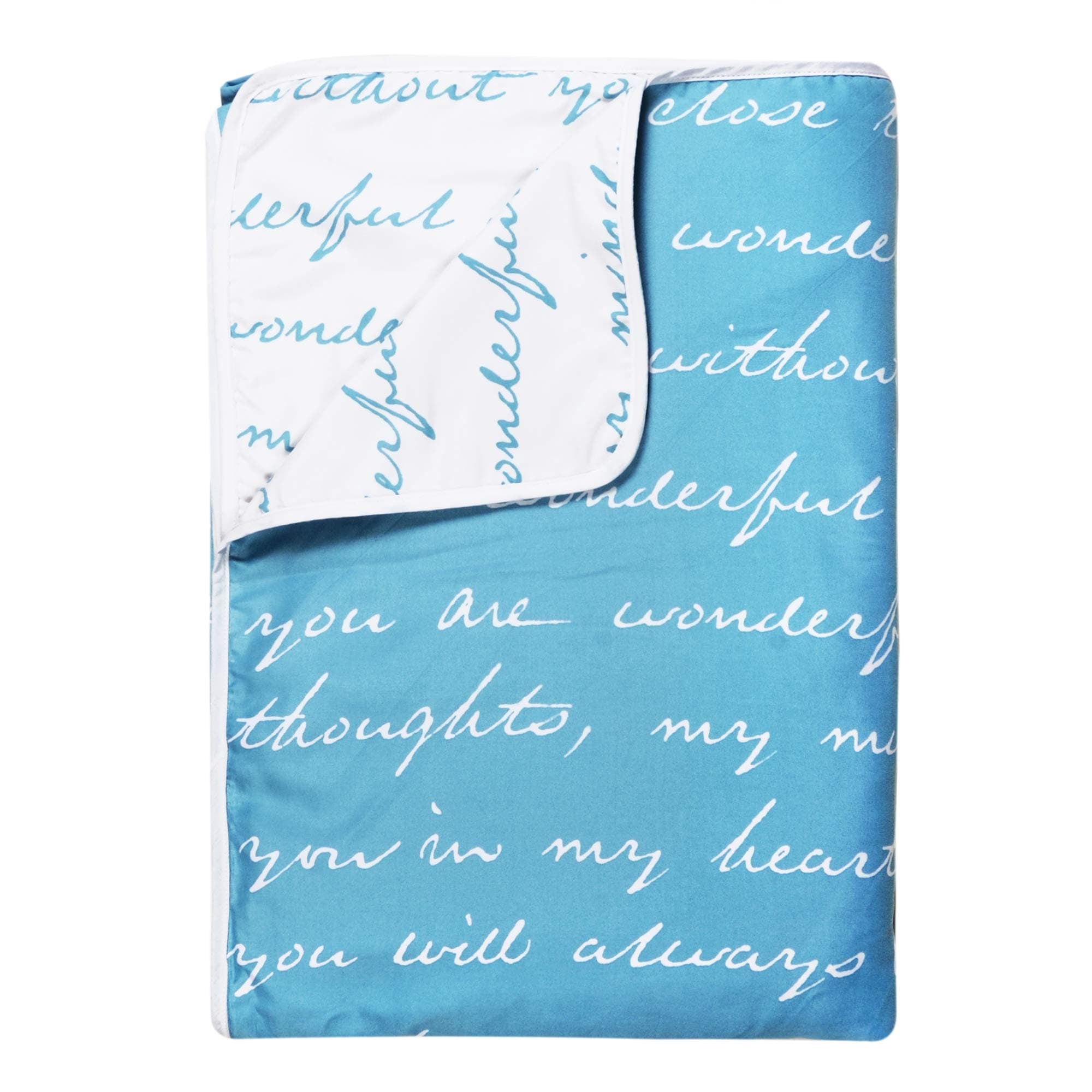 Divine Casa 120 GSM Microfiber Single Dohar | Soft & Lightweight Throw Blanket | Cozy & Breathable | All-Season Comfort | 210 x 140 CM | Typographic Pattern | Sky Blue & White