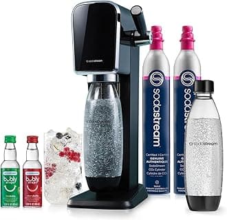 Art Sparkling Water Maker Bundle (Black), with CO2, Dishwasher Safe Bottles, and Bubly Drops Flavors