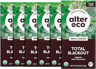 Dark Chocolate Bars | Pure Dark Cocoa, Fair Trade, Organic, Non-GMO, Gluten Free (6-Pack Total Blackout)
