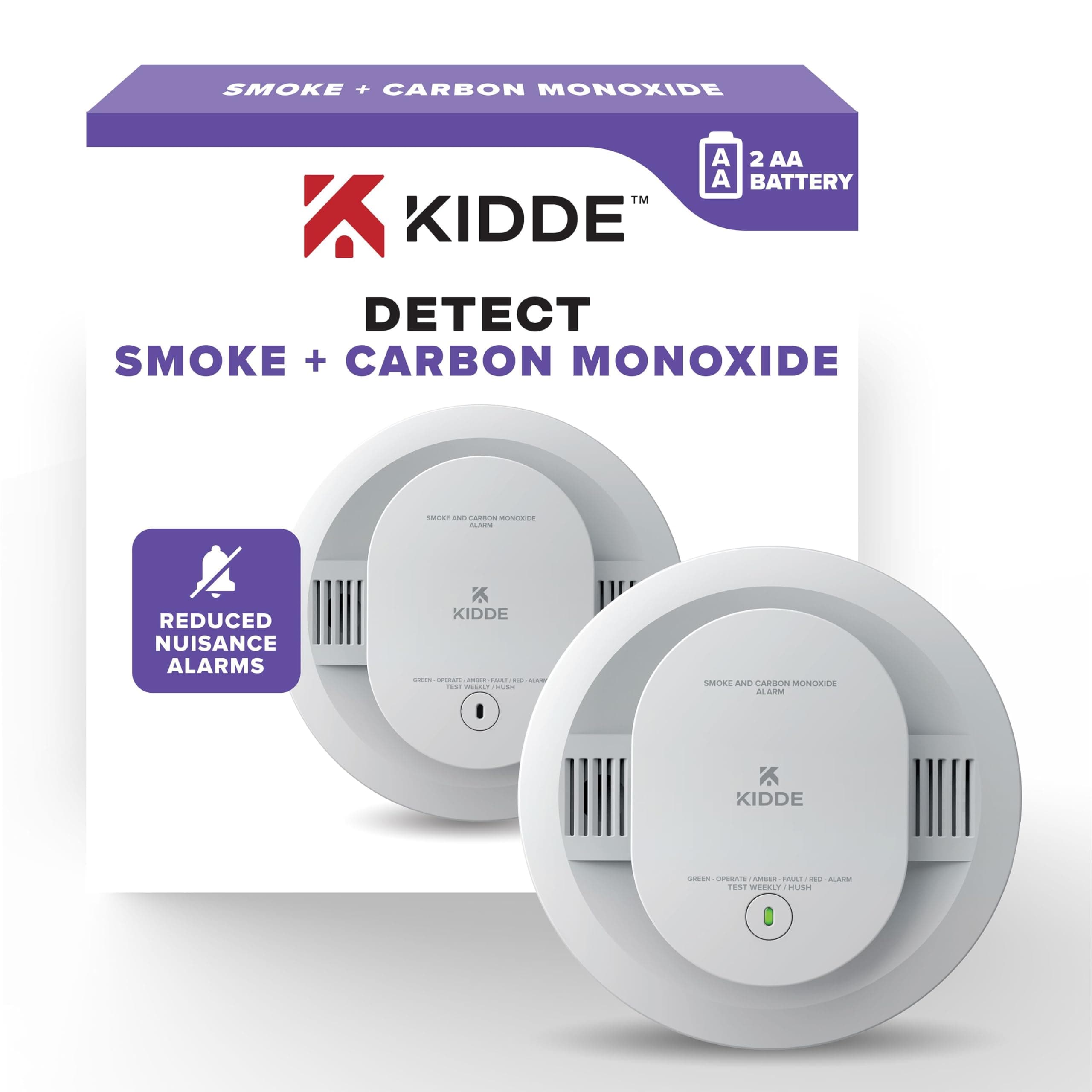 Smoke and Carbon Monoxide Detector, AA Battery Powered with LED Status Lights, 85 dB Alarm, 5 inches, 30CUDR, 1 Pack