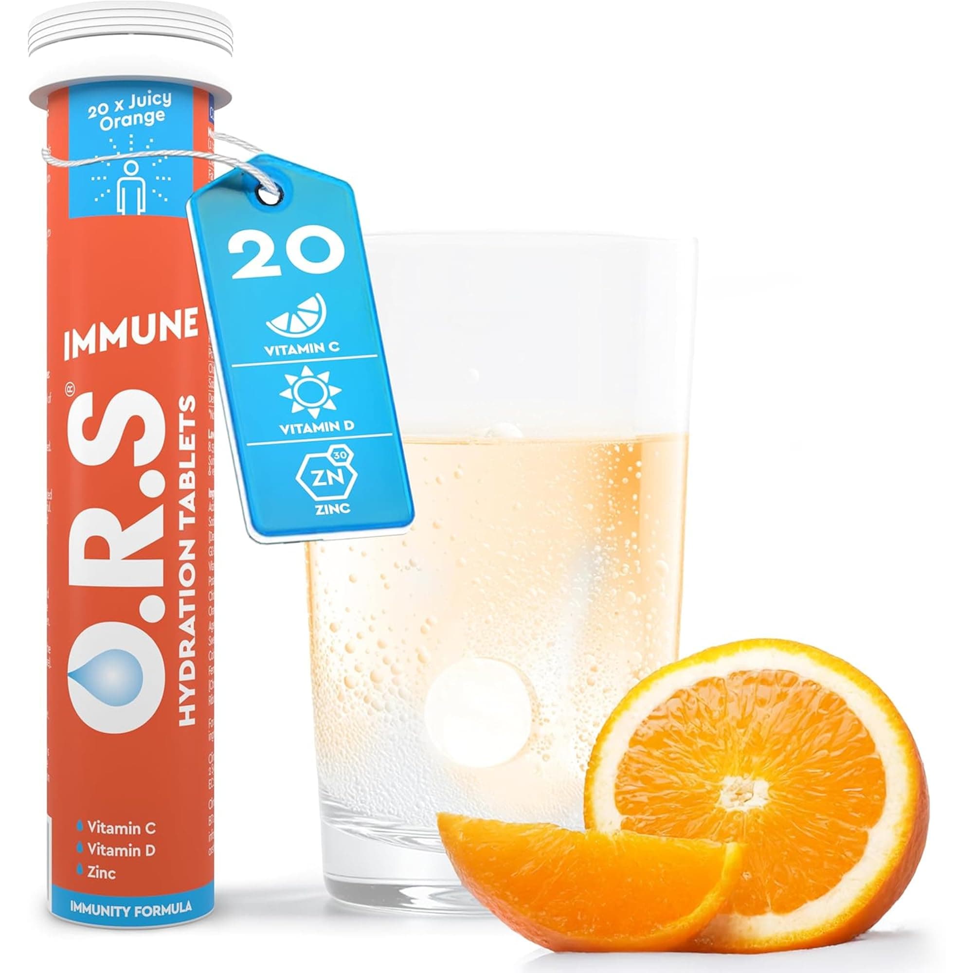 O.R.S Immune Hydration Tablets - Orange, 1 Tube | Winter Wellness Electrolytes with Vitamins, Iron & Zinc for Immunity Support | Salts for Electrolyte Replacement | Vegan, Gluten-Free & Low Calorie