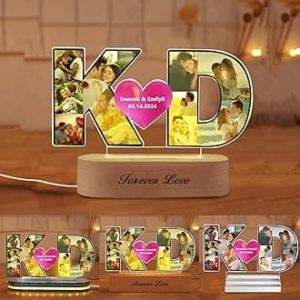 Custom 1-20 Photos Acrylic Night Light Personalized Couple Initial Letter LED Lamp 2024 Acrylic Wedding Lights Heart Picture Lights Home Decor Gift for Lover Family Girlfriend Newlywed Dad Mom