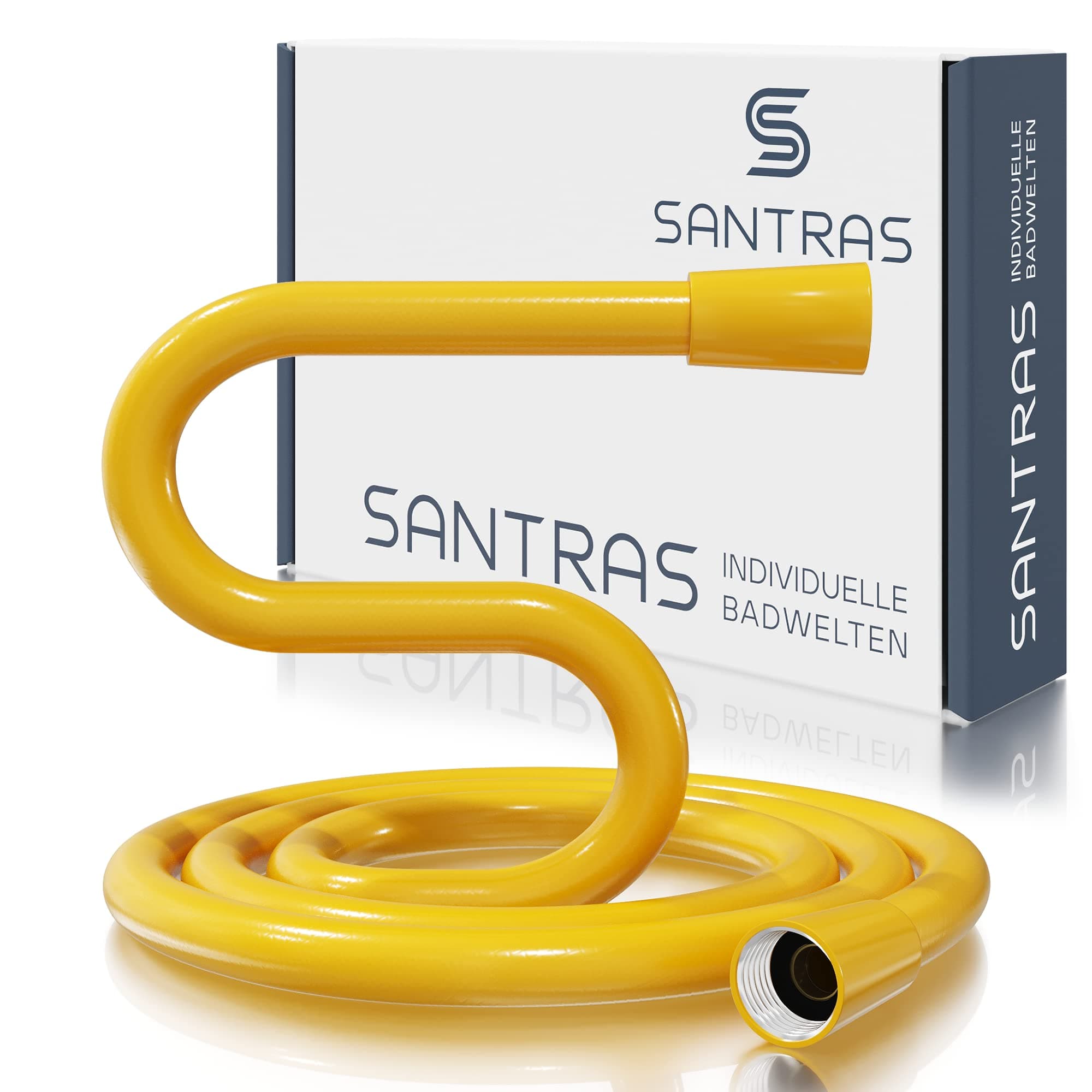 SANTRAS® Plastic Shower Hose Deluxe 1.25 m Long with Flow Limiter in Yellow - Particularly Flexible Shower Hose Made of Stainless Steel Made in Germany
