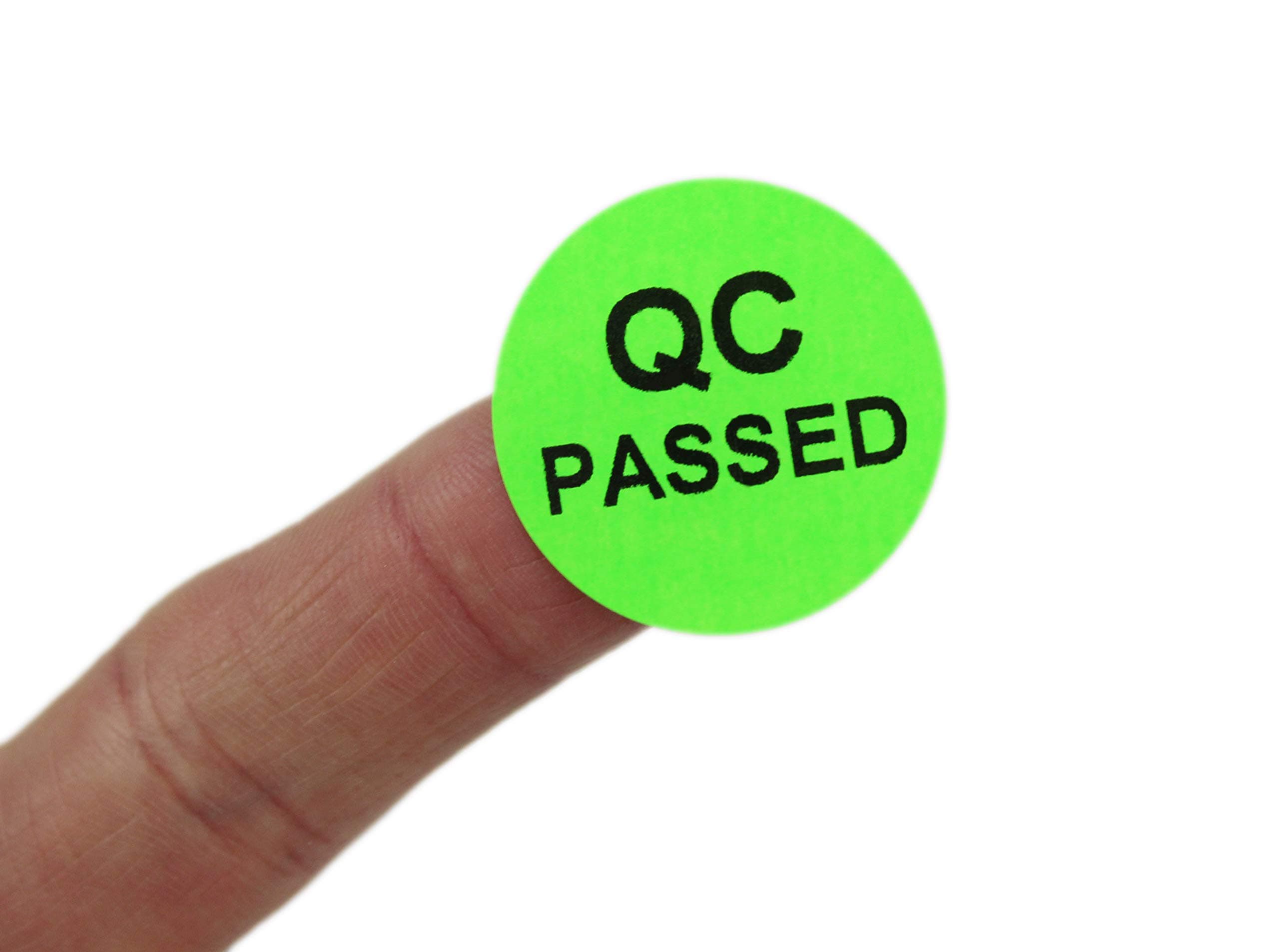 25mm Diameter Florescent Green Passed QC Check Labels. 1000 Labels per roll.