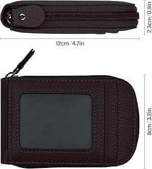 DKER Genuine Leather Mini Credit Card Case Organizer Compact Wallet with ID Window for Men And Women - 2 Pack Black+Coffee