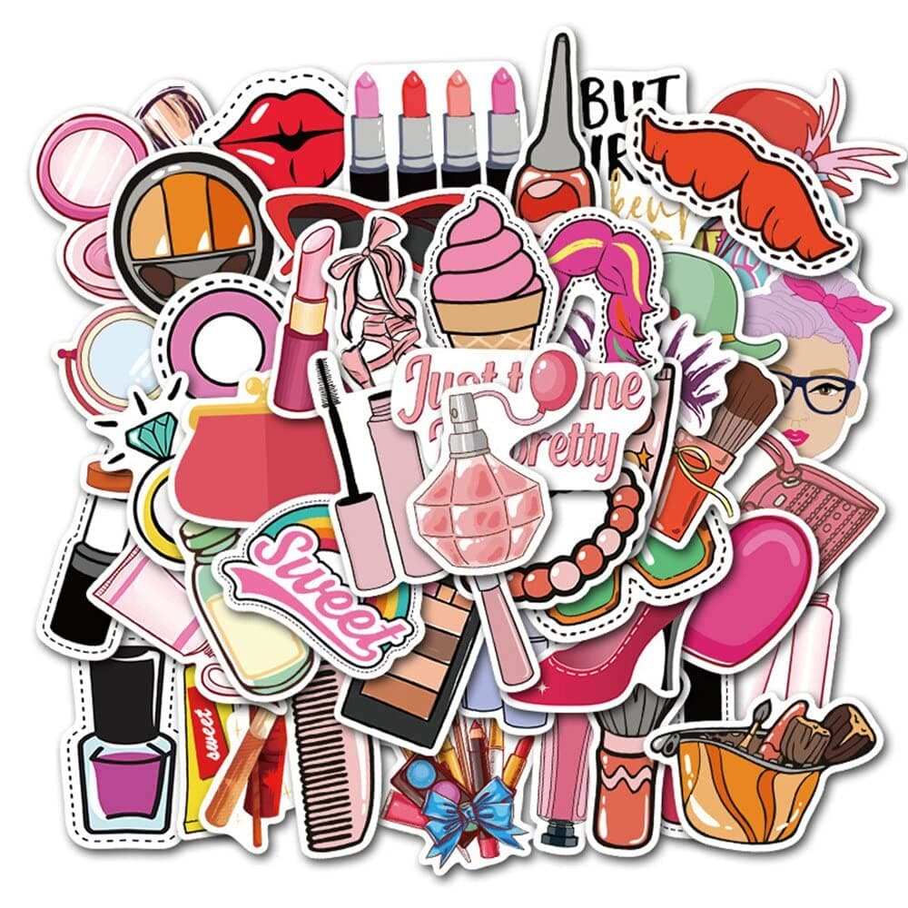 Self-Adhesive Cosmetic Theme DIY Stickers for Makeup Tools, Waterproof and Durable, Ideal for Laptops, Phones, Journals and More (Set of 50, Size 3-8 cm)