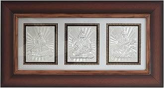 999 Pure Silver 14x8 inch Ganeshji Laxmiji Saraswatiji Frame for Decor, God Frame in Silver, Perfect for Gifting or Storing in The Pooja Room, Office, or Home