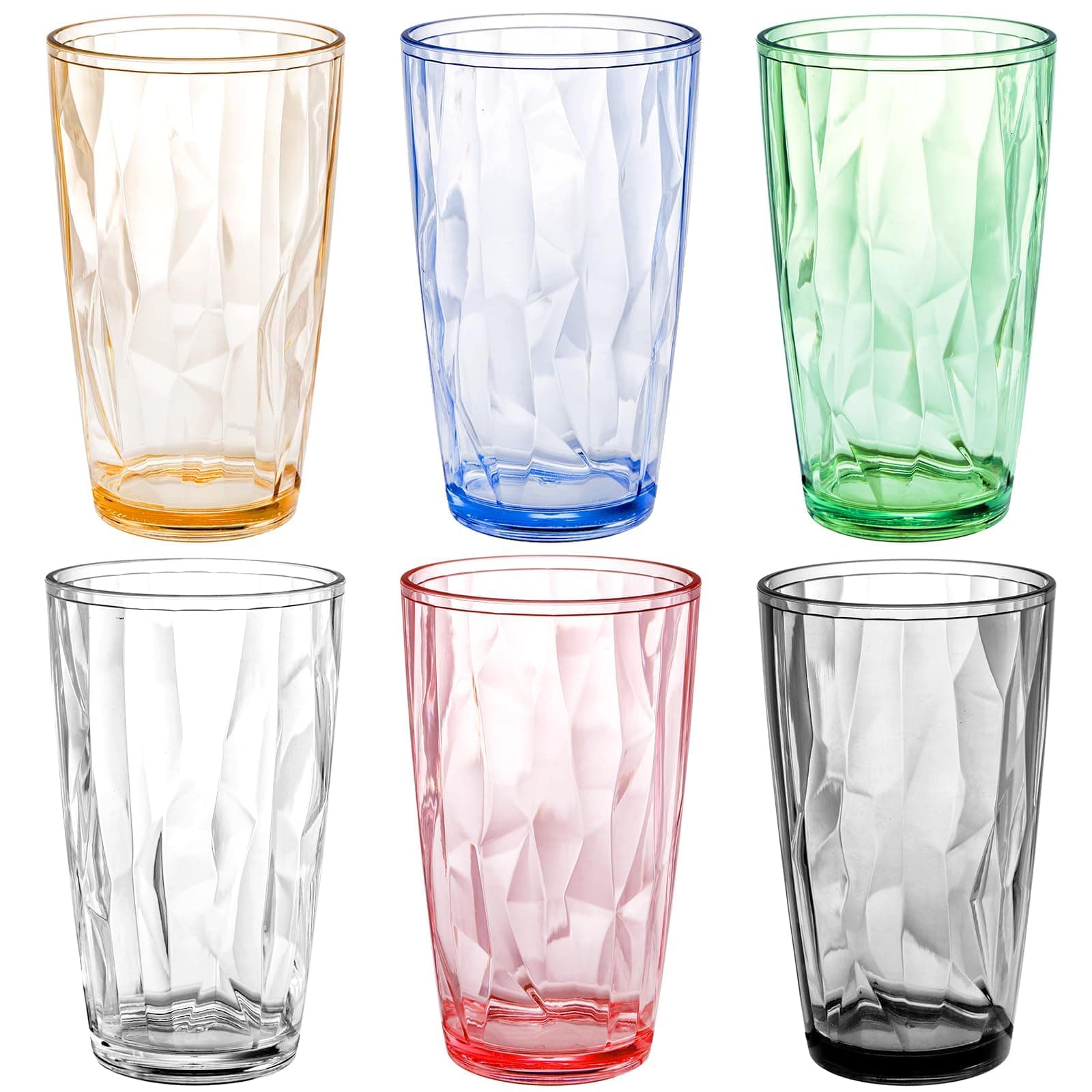 16 oz Unbreakable Drinking Glasses Set of 6 - Stackable Acrylic Tumbler Cups, Colored, BPA Free, Dishwasher Safe