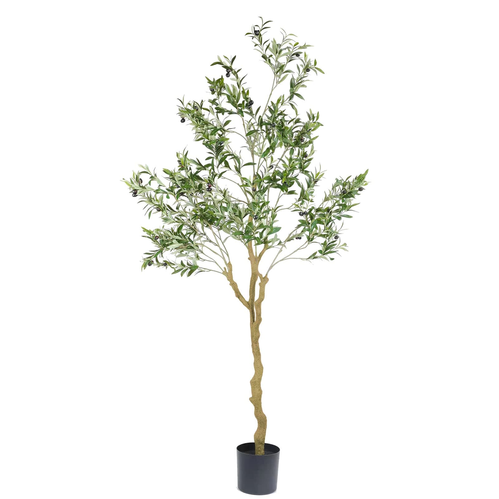 Nafresh Tall Faux Olive Tree，7ft（84in） Realistic Potted Silk Artificial Indoor with Green Leaves and Big Fruits for Home Office Living Room Bedroom Stairs Foyer Decor.