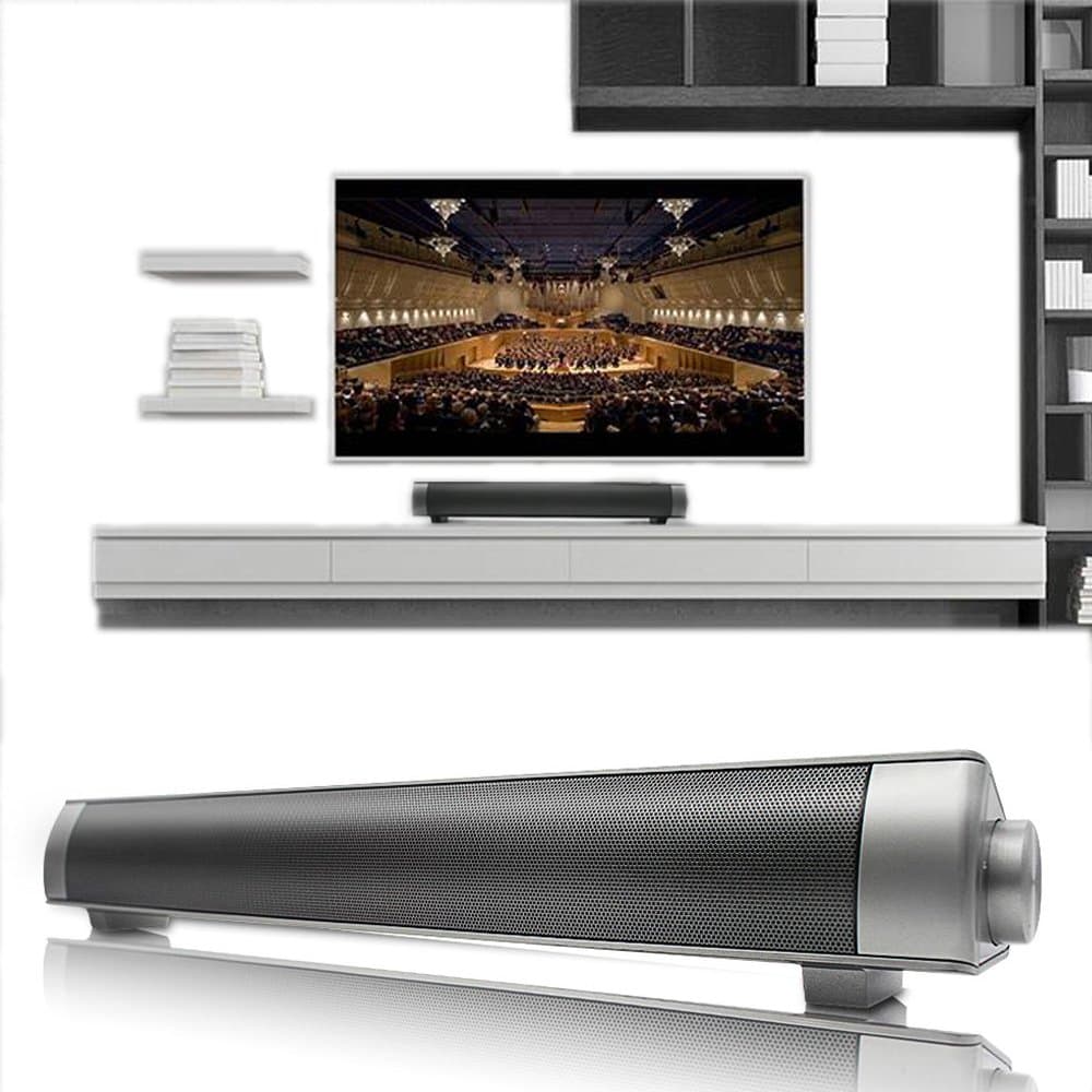 Elecsoul 10W (5Wx2) 3.0 USB Wireless Bluetooth Soundbar with Passive Radiators Support, 3.5 AUX and TF Card - Silver