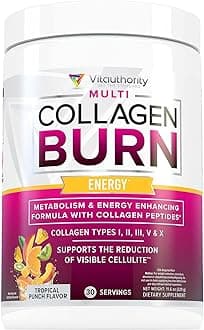 - Multi Collagen Burn: MultiType Hydrolyzed Protein Peptides with Hyaluronic Acid, Vitamin C, SOD B Dimpless, Types I, II, III, V and X, with Caffeine 30 Servings Tropical Punch Flavored