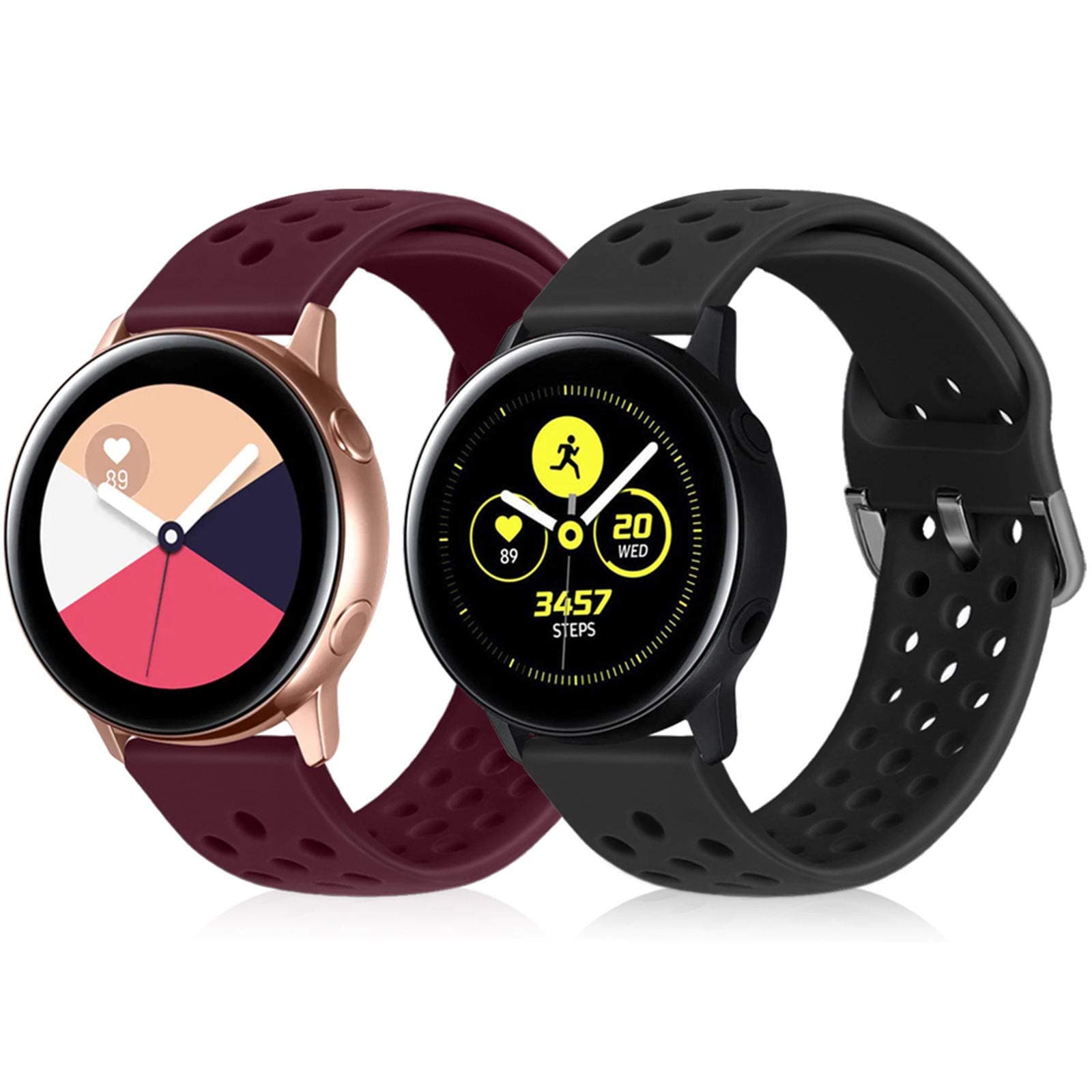 Runostrich 20mm Quick Release Silicone Watch Strap, Rubber Replacement Watch Bands Compatible with Galaxy Watch 42mm Bands/Active2 44mm 40mm, Pebble, Ticwatch, Men Women (20mm, Black+Dark Red)