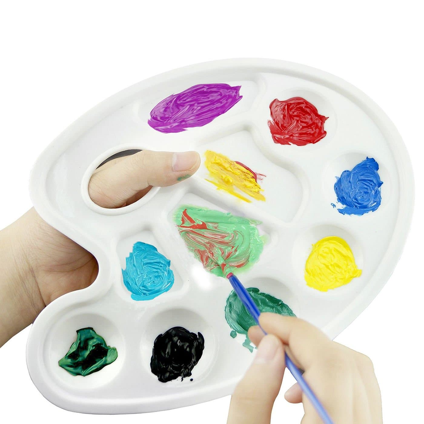 Palette Suitable for all water-based media Plastic Paint Oval Tray 10Wells Water Color Painting Artist Drawing Supply, Paint tray has six round wells and four rectangular wells (24 PK)
