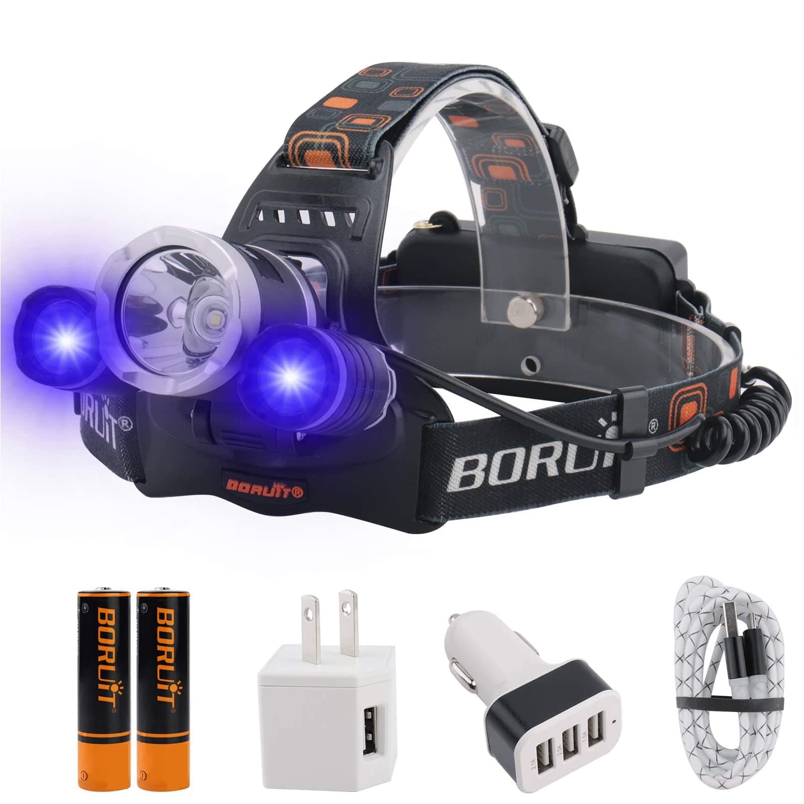 BORUIT RJ-3000 Rechargeabe LED Headlamp Super Bright with Black Light, 3 Mode...