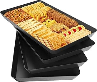 4 pcs Serving Tray for Entertaining, Serving Platters for Snacks, Fruit, Cookies, Dessert, Reusable Plastic Trays for Serving Food and Pantry Organization in Kitchen & for Parties, (Black)