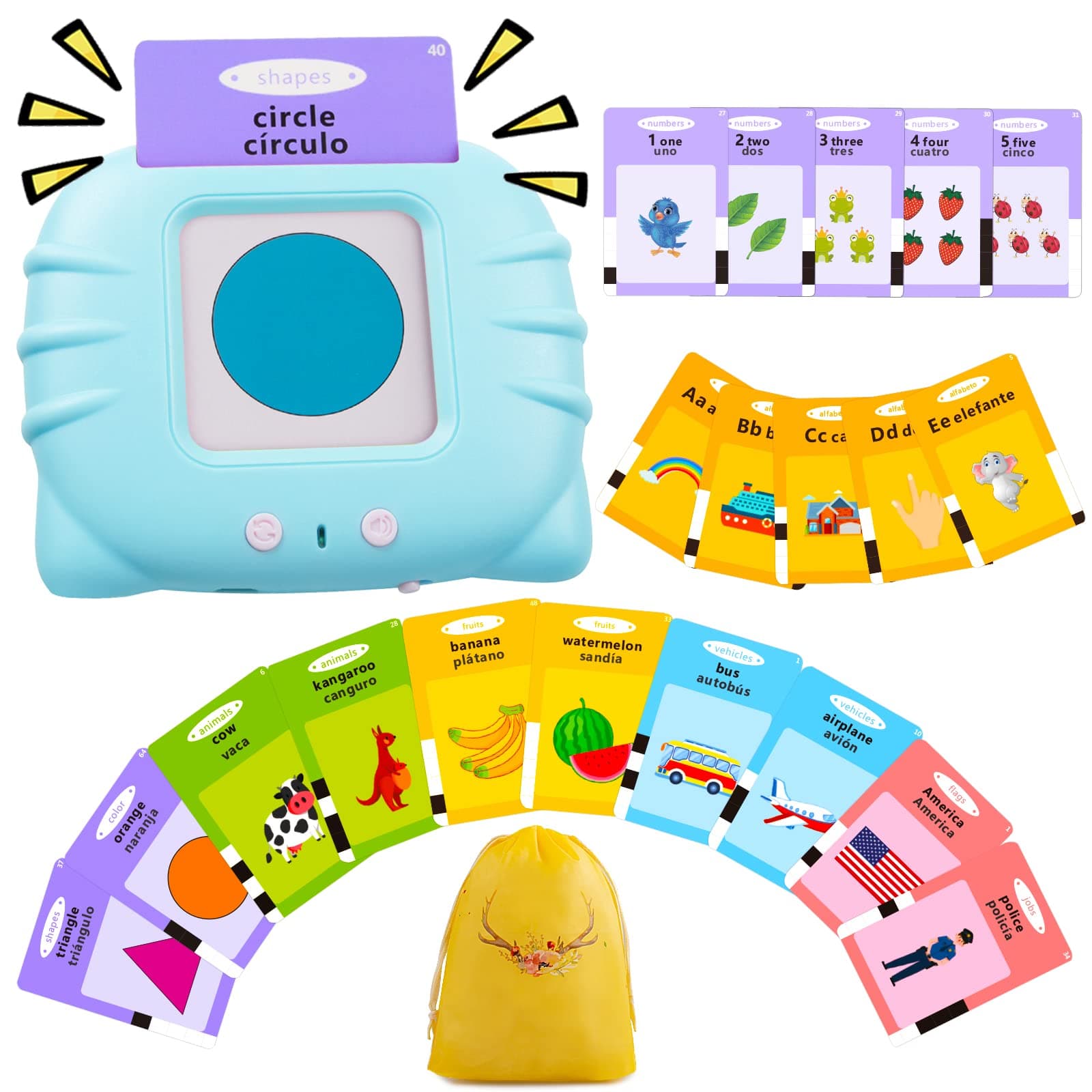 ABC Learning Flash Cards for Toddlers 2-4 Bilingual Spanish English, Autism Toys, Speech Therapy Toys, Educational Learning Talking Sight Words Flash Cards for Boys and Girls, 275 Sight Words