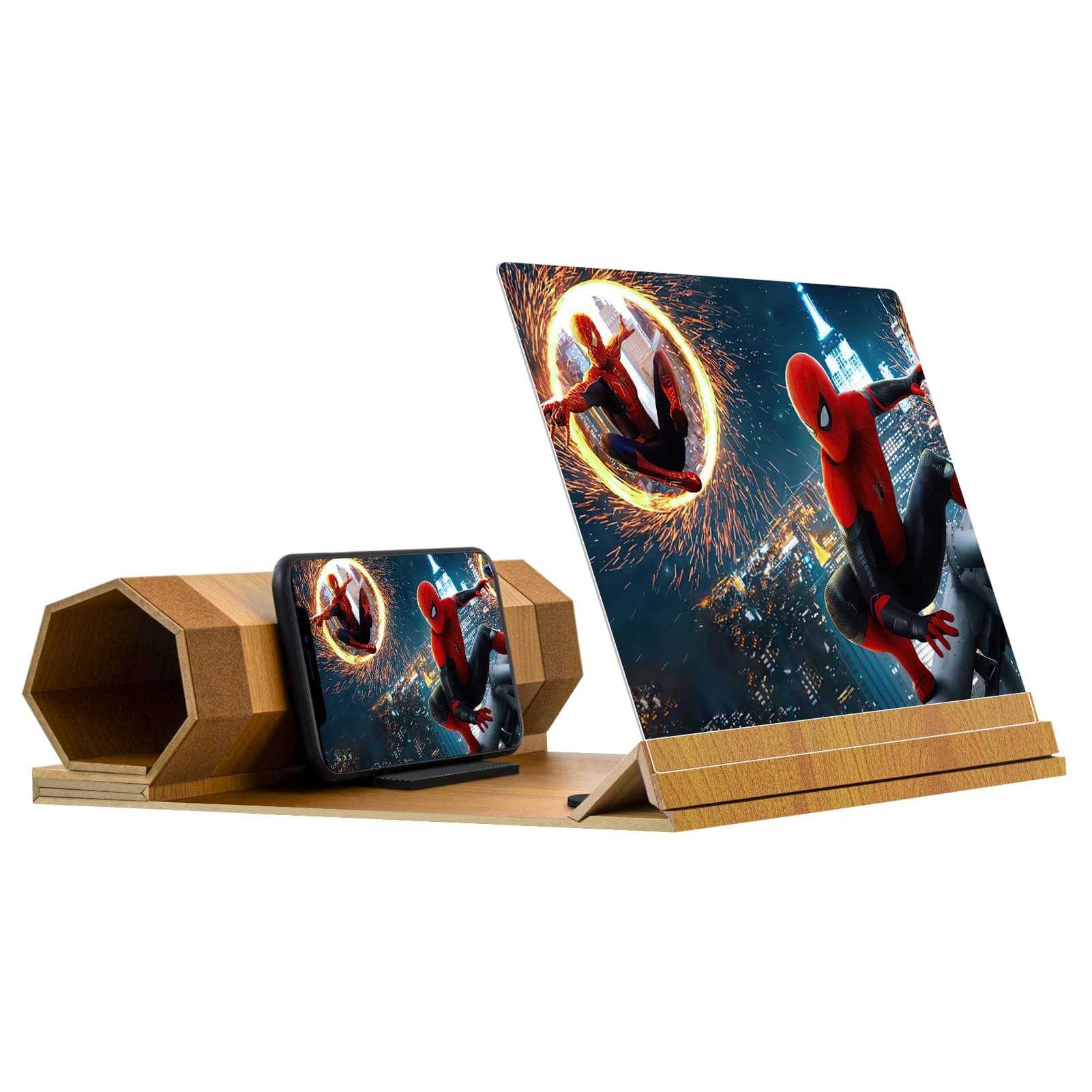 14‘’ Screen Magnifier for Smartphone, Mobile Phone 3D Magnifier Screen Expanders for Movies and Gaming Foldable Phone Stand with Screen Amplifier B1 Beige