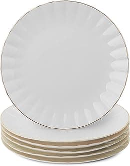 BTaT- Porcelain Dinner Plates with Gold Trim,10.5 inch, Set of 6, White Dinner Plates Bulk, White Plate Set