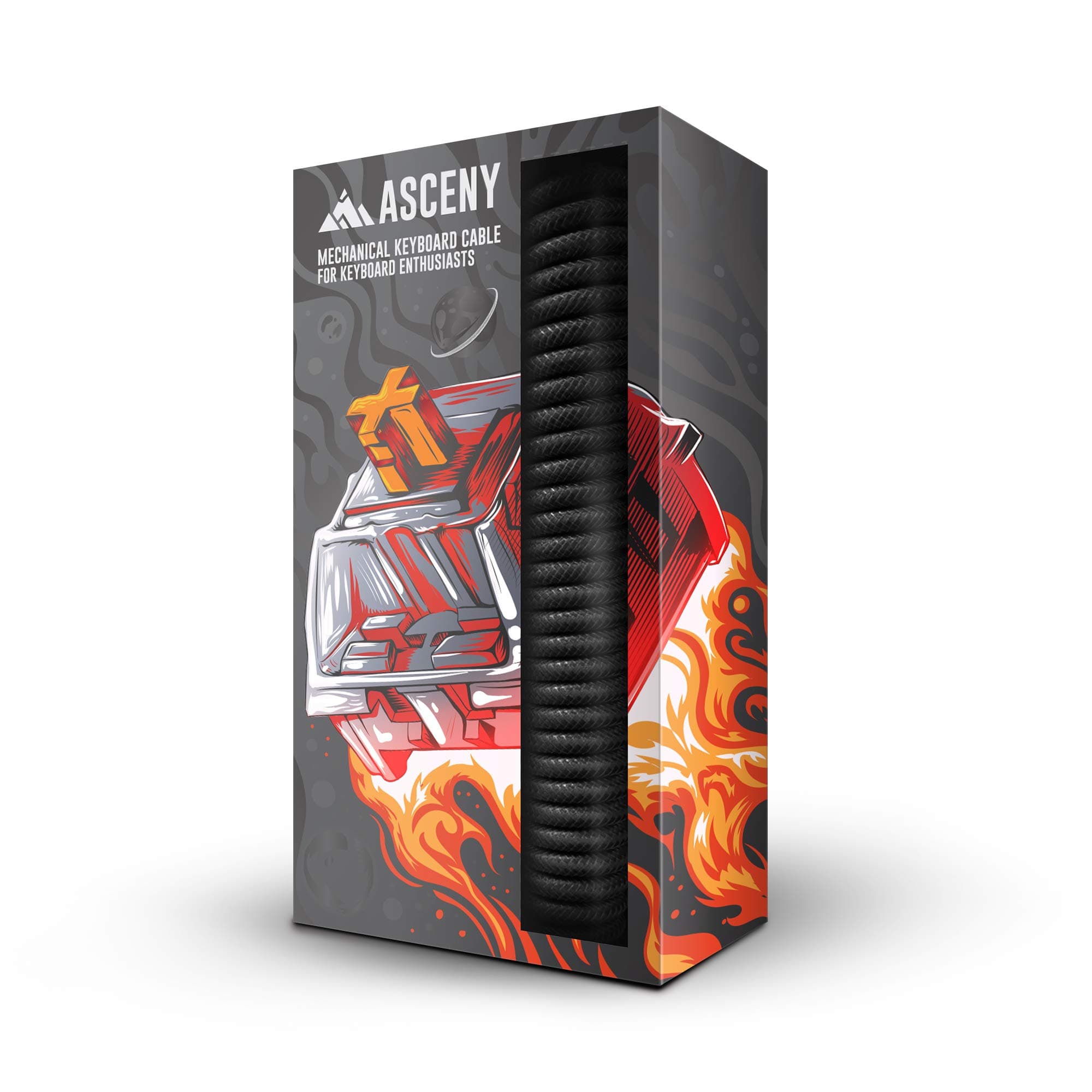 ASCENY Coiled & Double-Sleeved Mechanical Keyboard Cable, for Type-C Mechanical Keyboards (Black)