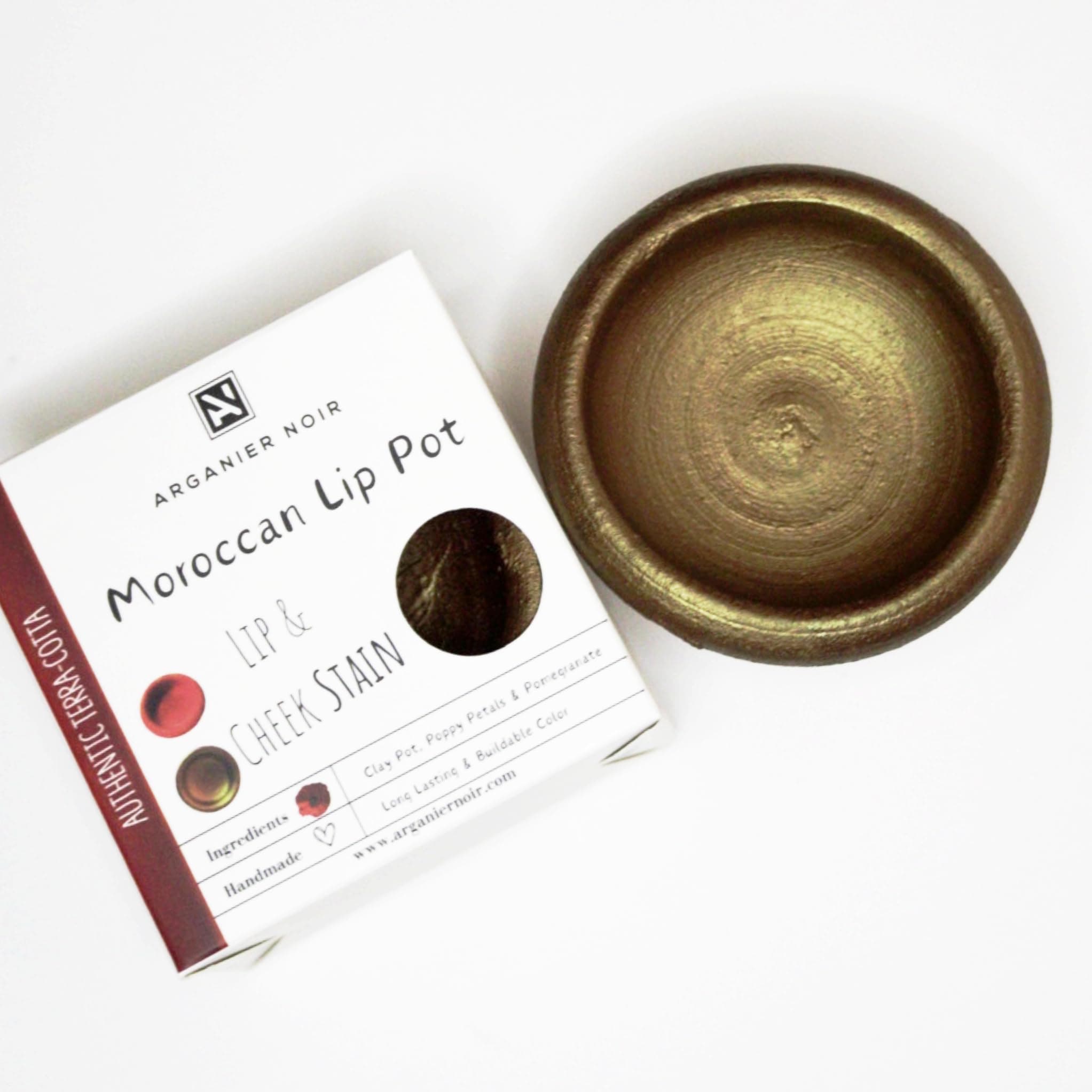 Arganier Noir Aker Fassi Authentic Moroccan Clay Pot Lip and Cheek Stain Buildable Brick Color