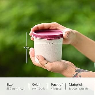 Eha Earth Friendly Storage Containers For Kitchen With Lid | Kitchen Containers Set of 4 | 350 ml | Made with Rice Husk | Microwave Safe & Fridge Storage Boxes | Storage Box | Multi-Dark