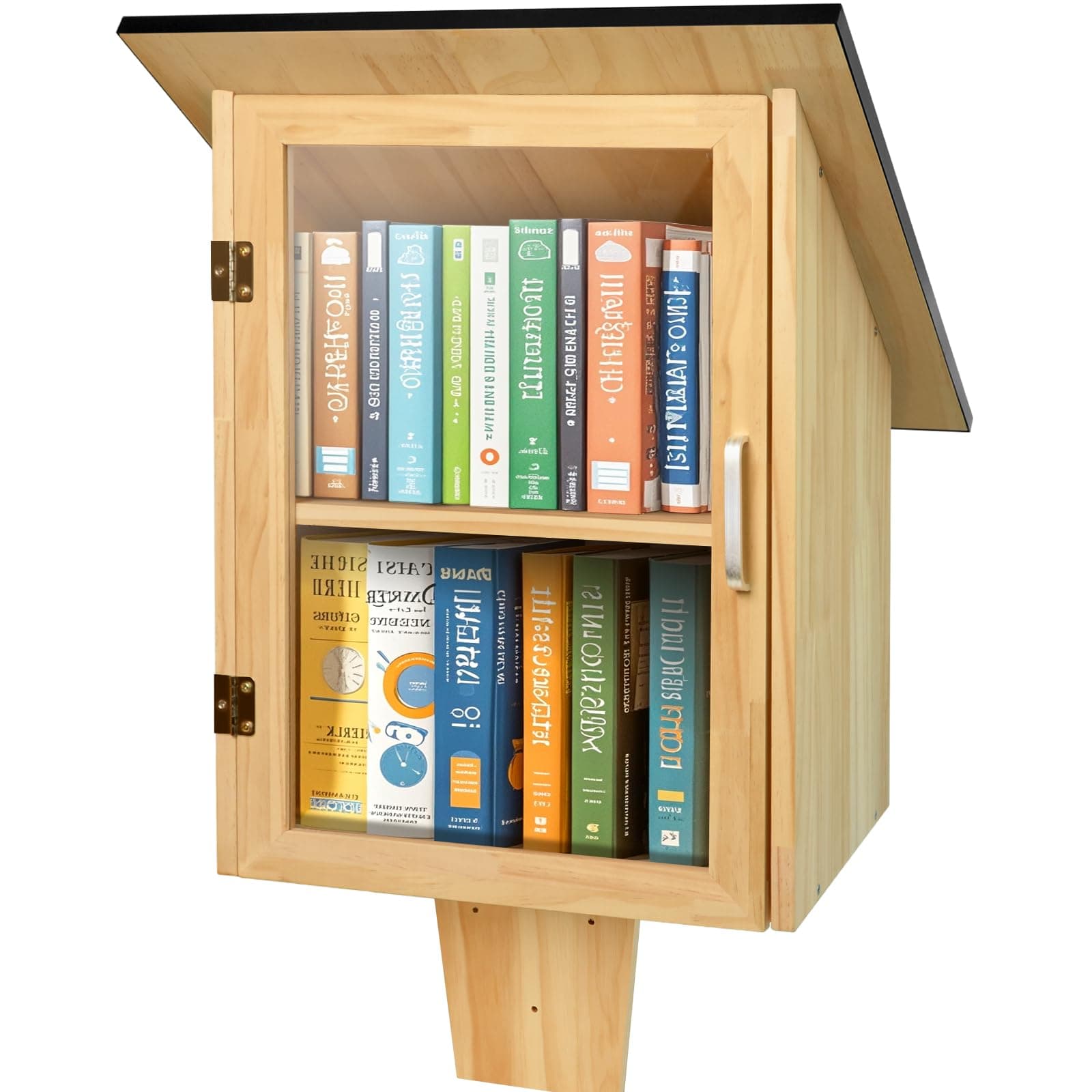 Outdoor Library Book Box, Double Little Library for Sharing books, DIY Storage Wooden Cabinet Easy Mount for Neighborhoods and Schools