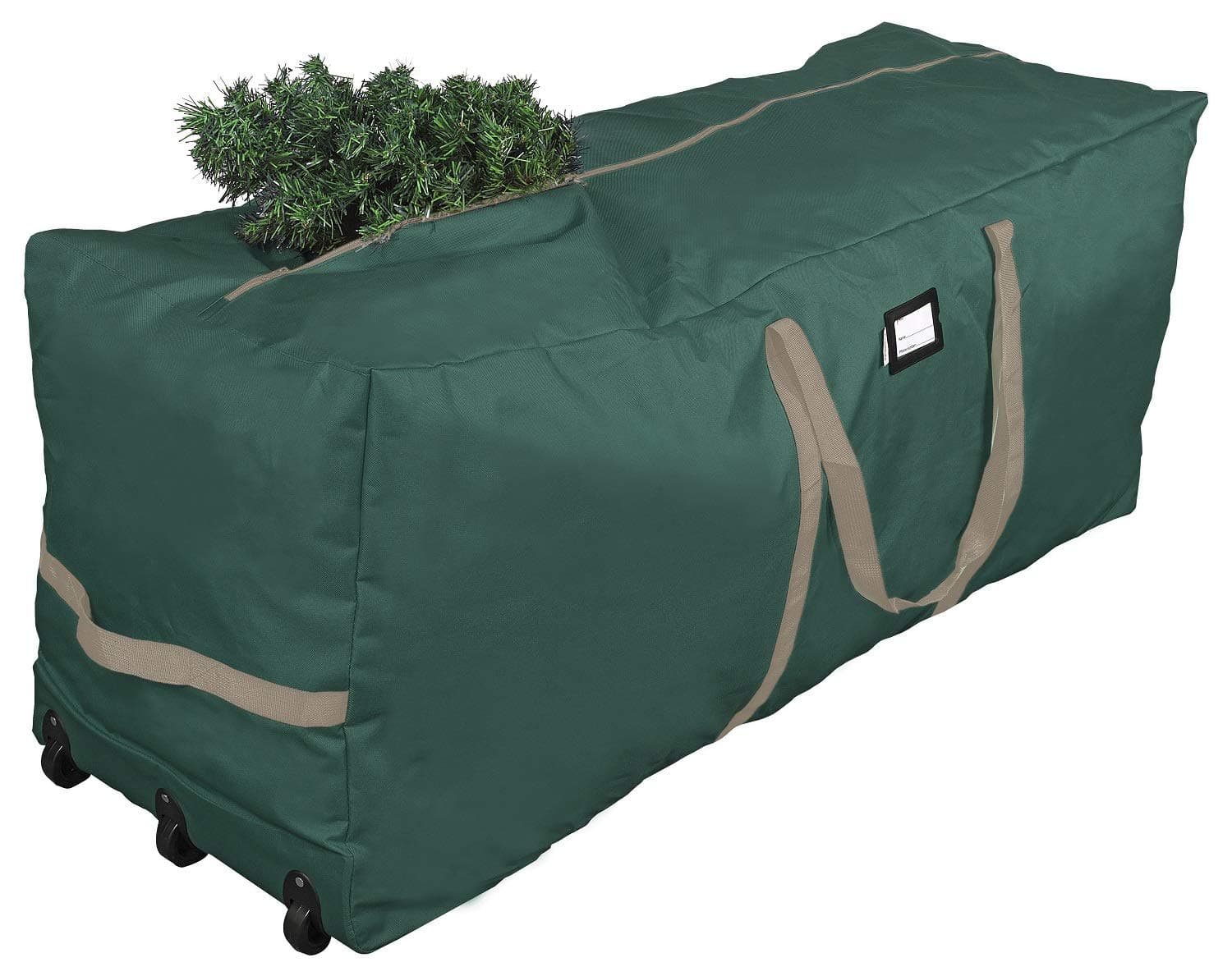 ProPik Christmas Rolling Tree Storage Bag, Fits Up to 9 ft. Tall Disassembled Holiday Tree, 28" X 16" X 60", Extra Large Heavy Duty Storage Container with Wheels, Front and Side Handles (Green)