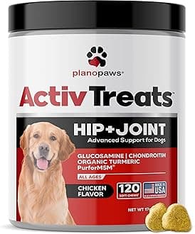 Glucosamine for Dogs Hip and Joint Supplement - Safe Joint Support - Glucosamine Chondroitin MSM Turmeric - 120 Mobility Joint Care Chews for Dogs - ActivTreats for All Breeds Ages and Sizes.