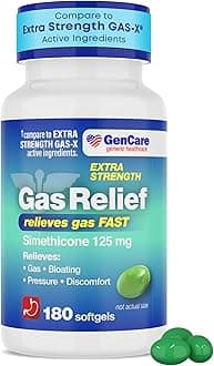 GenCare -Extra Strength Gas Relief Simethicone 125mg (180 Softgels) Maximum Strength Anti Gas Pills for Bloating Relief, Pressure & Discomfort - Compare to Generic Extra Strength Gas X