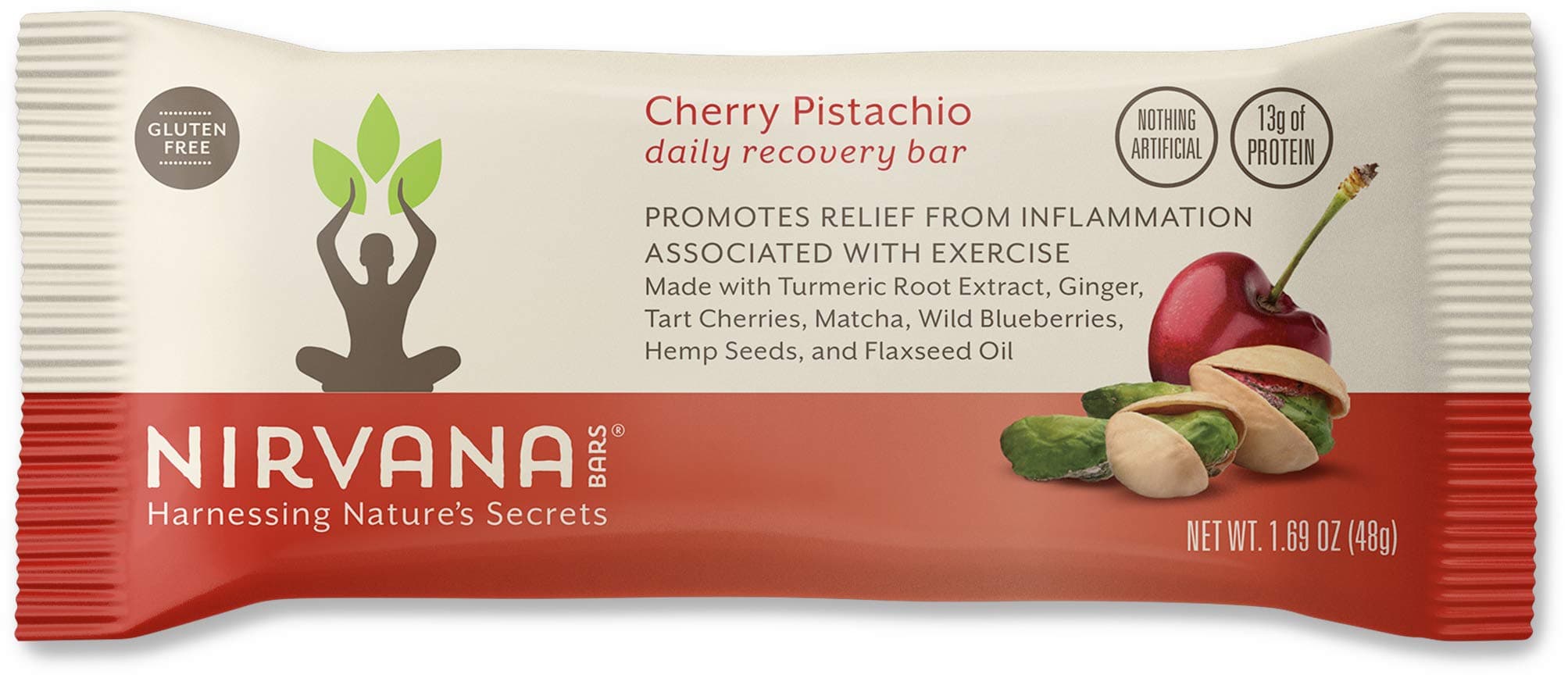 Nirvana Bars - Daily Protein Recovery Bars - Promoting Relief from Inflammation Associated with Exercise - Cherry Pistachio - Made with Turmeric, Ginger, Beetroot, More!