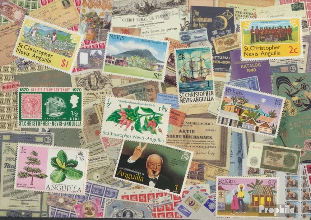Prophila Collection St. Kitts,Chistopher,Nev.,Ang. 10 various stamps (Stamps for collectors)