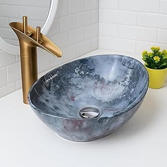 SEA SHORE IMPORTED Premium Designer Table Top Ceramic Wash Basin | Over Counter Bathroom Basin | Vessel Sink with Slim Rim Counter Top for Bathroom (16 x 12 x 5.5 Inch, Smoky Grey)