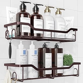 Kitsure Shower Caddy Large - Adhesive Shower Organizer, Stainless Steel Shelf for Inside Shower, No Drill Bathroom Organizers and Storage, Home Decor Accessories, 2 Pack, Brown