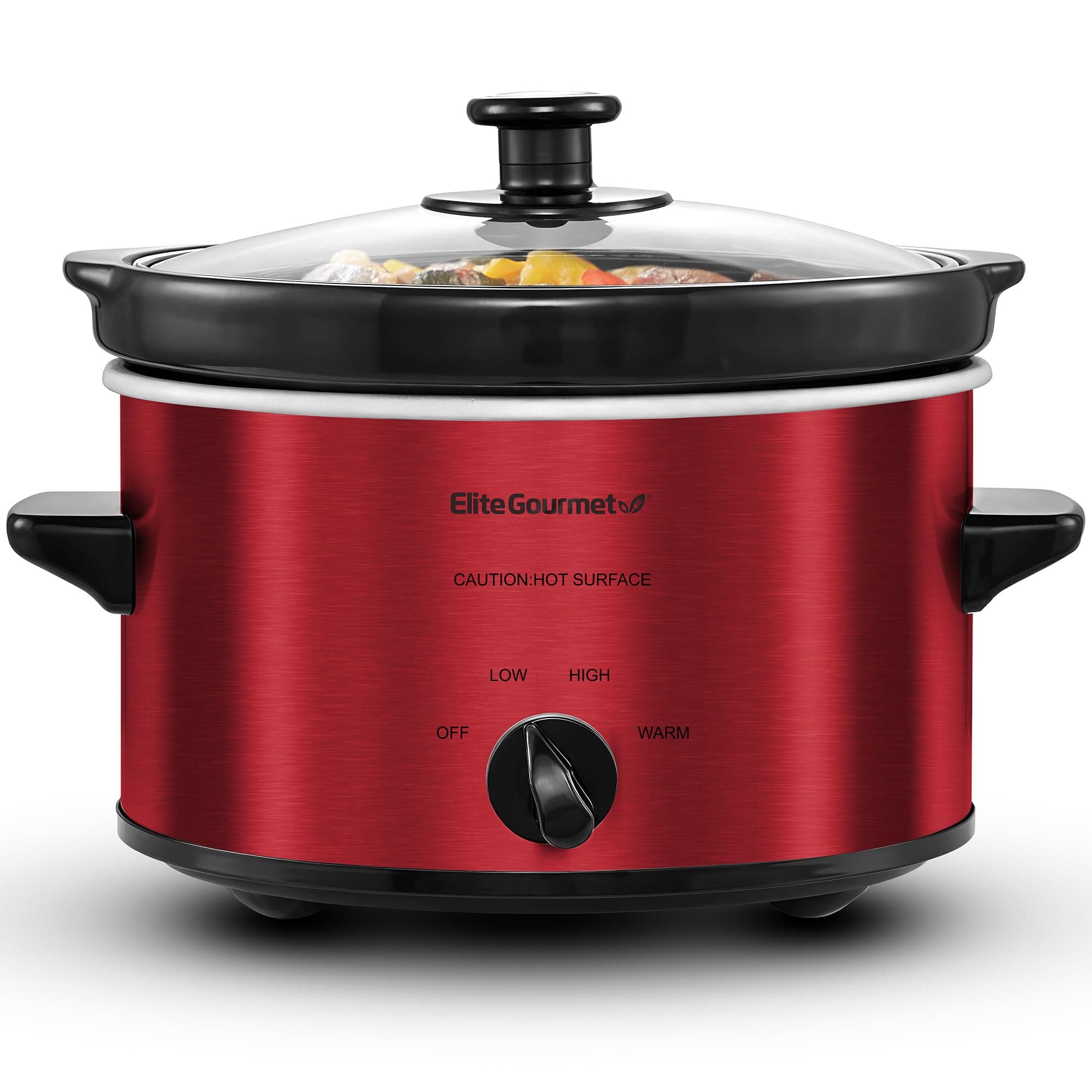 Elite Cuisine MST-275XR Maxi-Matic 2 Quart Oval Slow Cooker, Red (Stainless Steel Finish)
