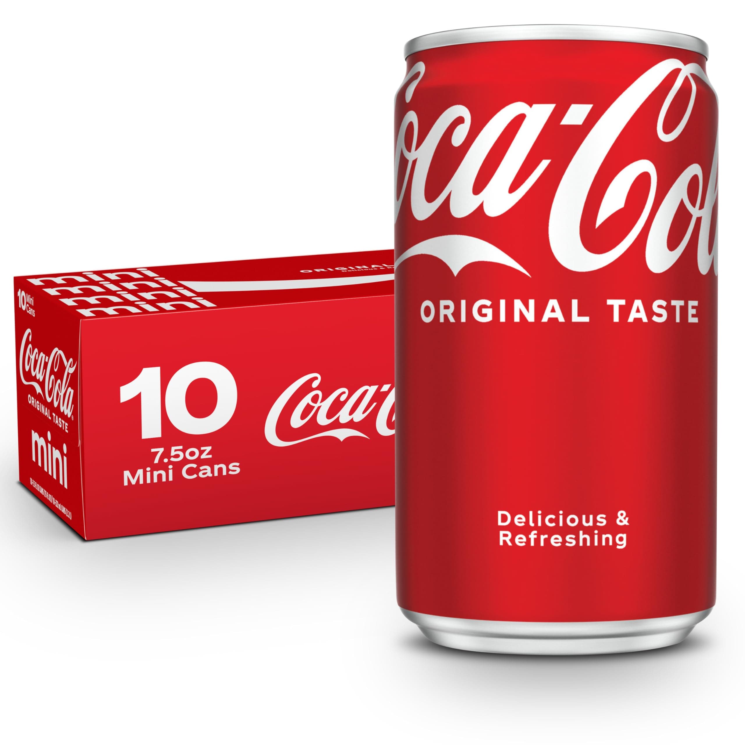 Coca-Cola Fridge Pack Soda Soft Drinks, 7.5 fl oz Cans, 10 Pack - Mini Soda Cans