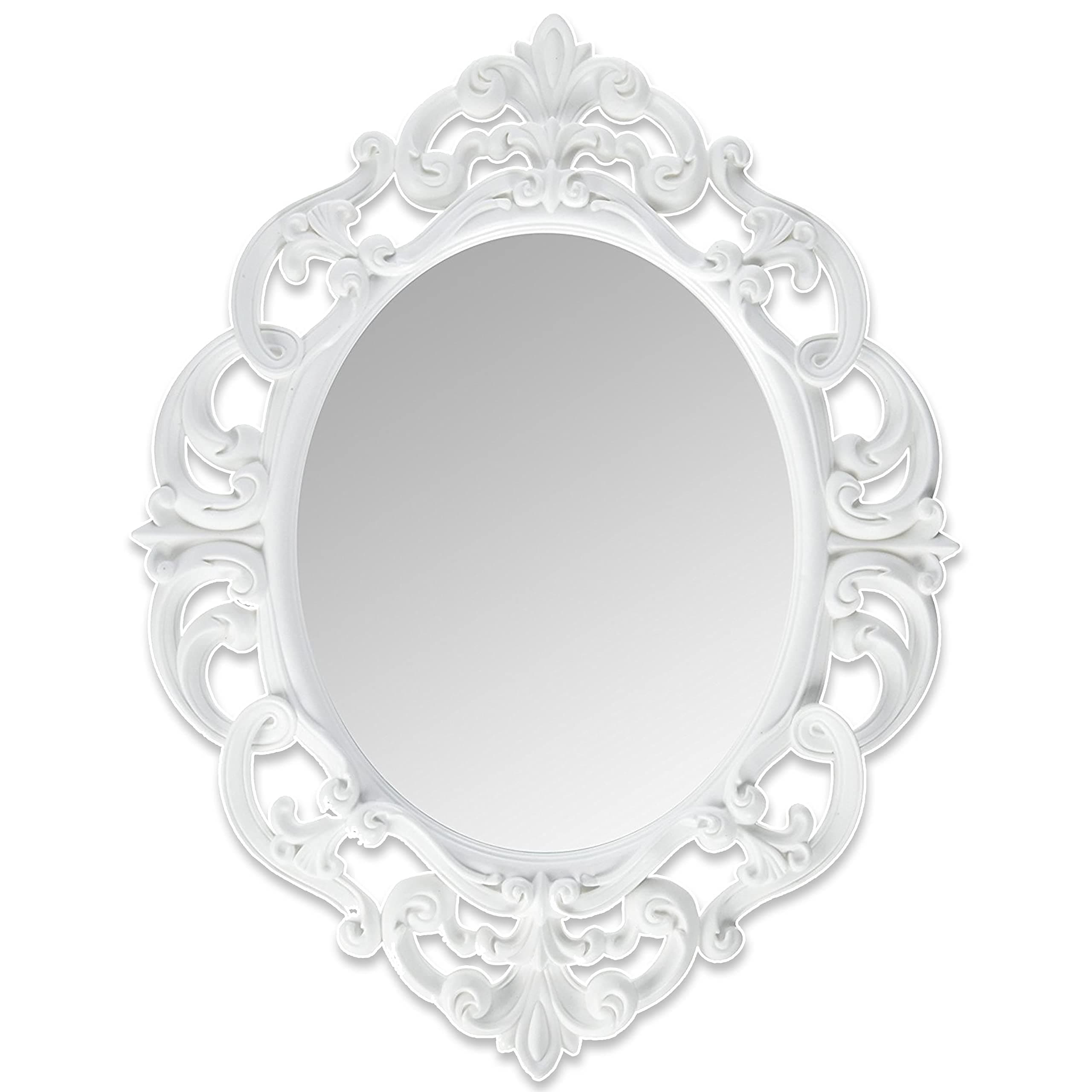 ANDALUS Small White Oval Vintage Mirror with Convenient Sawtooth Hook on Back - Pack of 1, Lightweight Ornate Wall Mirror for Home Decor, 11.5” x 15”