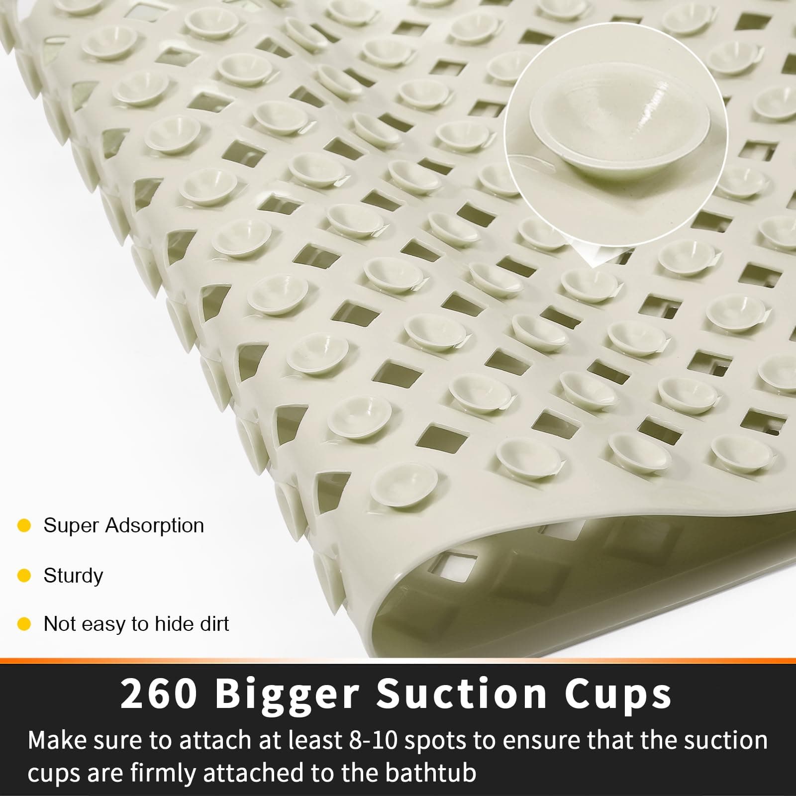 Yimobra Non Slip Bath Mat, Super Strong Suction Cups,34.5"x15.5"Long Tub Mat with Drain Holes, Machine Washable Fast Draining Shower Mats, Bathroom Essentials,Beige