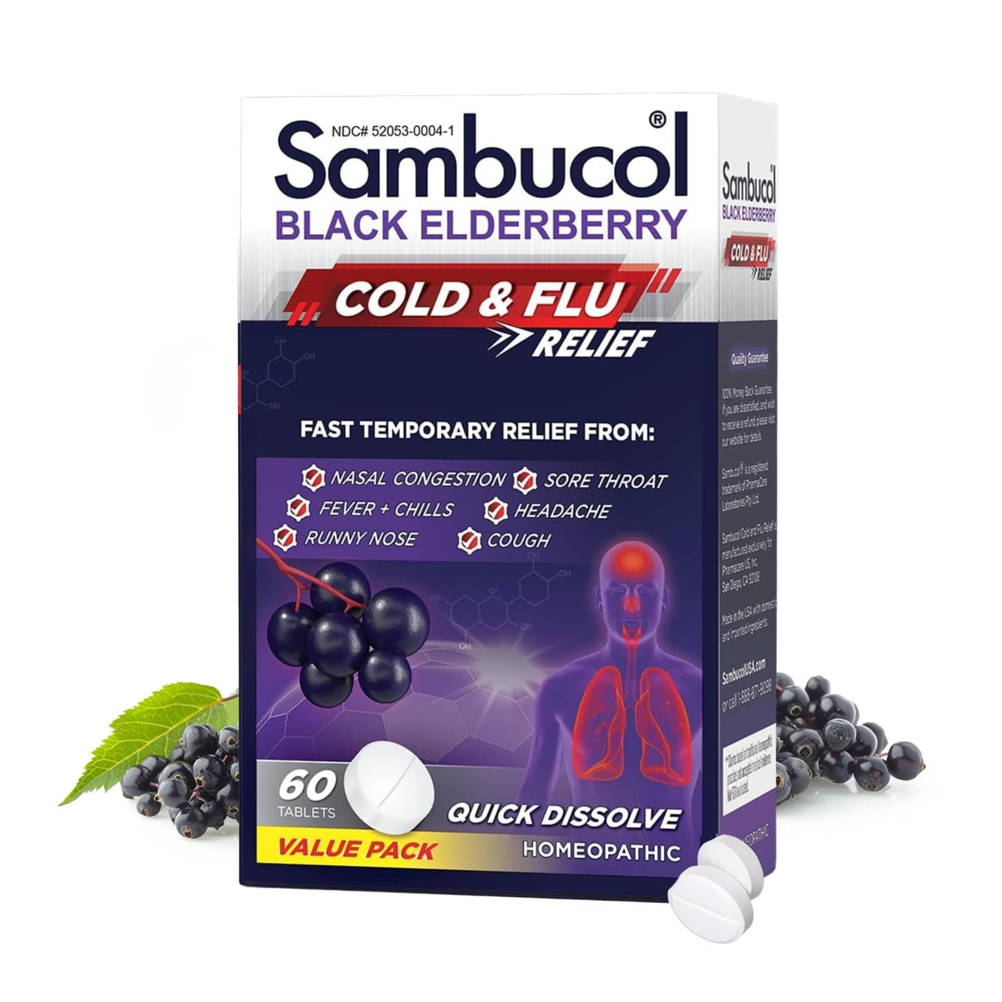 - Sambucol Cold and Flu Relief Tablets - Homeopathic Black Elderberry Cold Medicine, Drowsy Free Remedy for Adults with Zinc, Quick-Dissolving Tablets for Men and Women - 60 Count