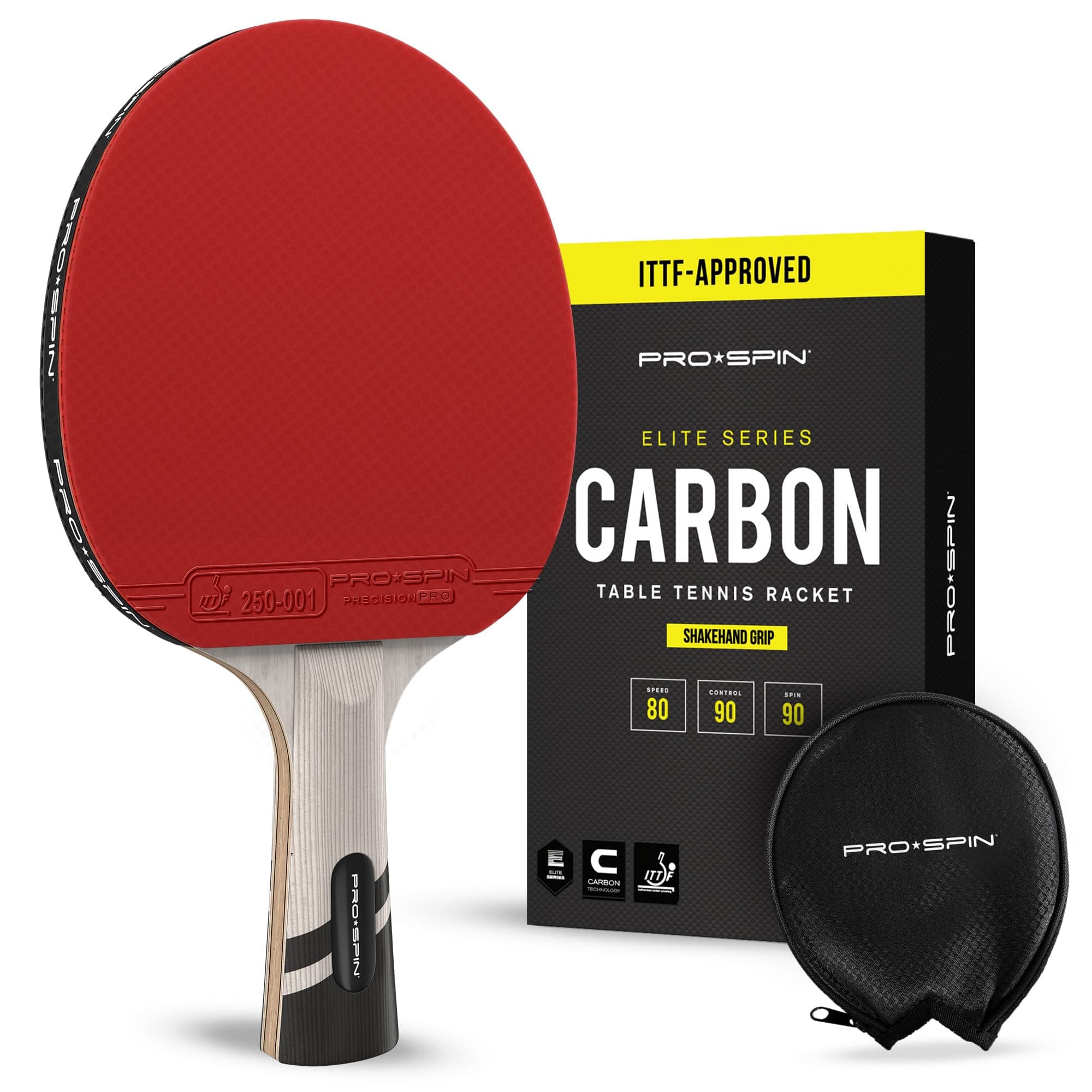 PRO SPIN Table Tennis Bat With Pro Carbon Fibre Technology for Increased Control, Spin & Power | Performance-Level Ping Pong Bat | With Premium Rubber Protector